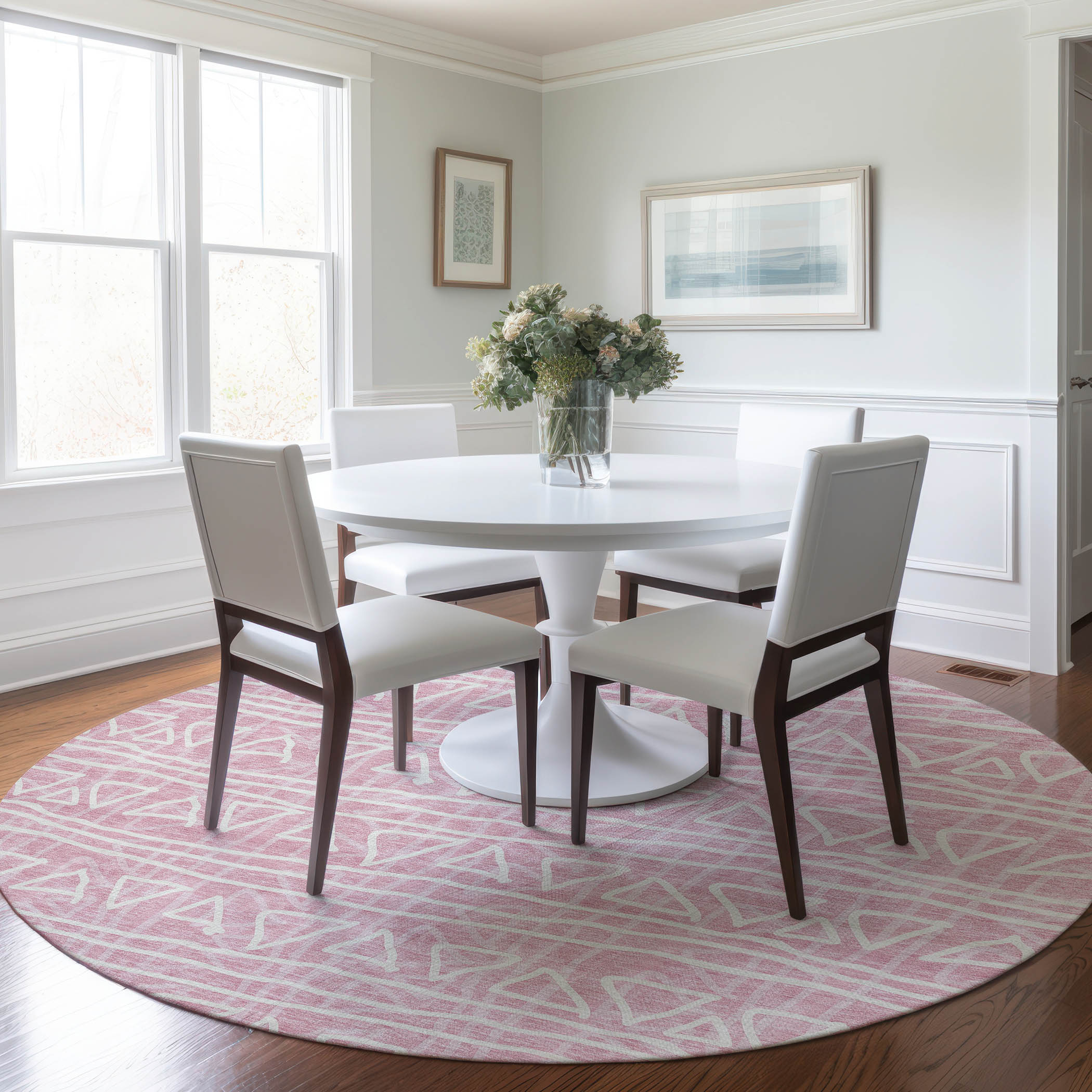 Addison Rugs ACN730PI8RO Chantille ACN730PI 8 x 8 (ft) Polyester Pink Round Indoor/Outdoor Geometric Machine washable Area rug