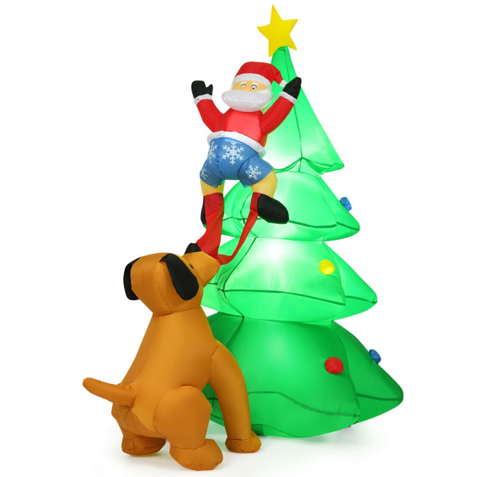 SUGIFT - 6.5-ft Christmas Inflatable Tree with Climbing Santa and Puppy Built-In LED Lights Outdo...