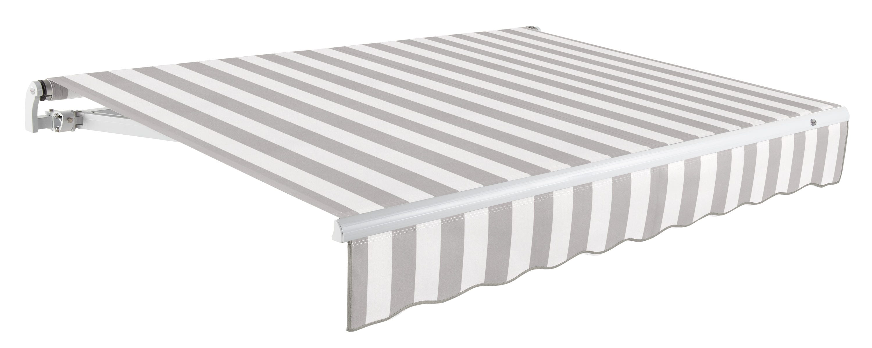 Awntech Maui Right Motor 120-in Wide x 96-in Projection x 10-in Height Fabric Gray Light/White Stripe Striped Motorized Retractable Patio Awning