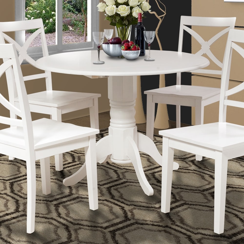 M&D Furniture Burlington White Round Transitional Drop Leaf Dining ...