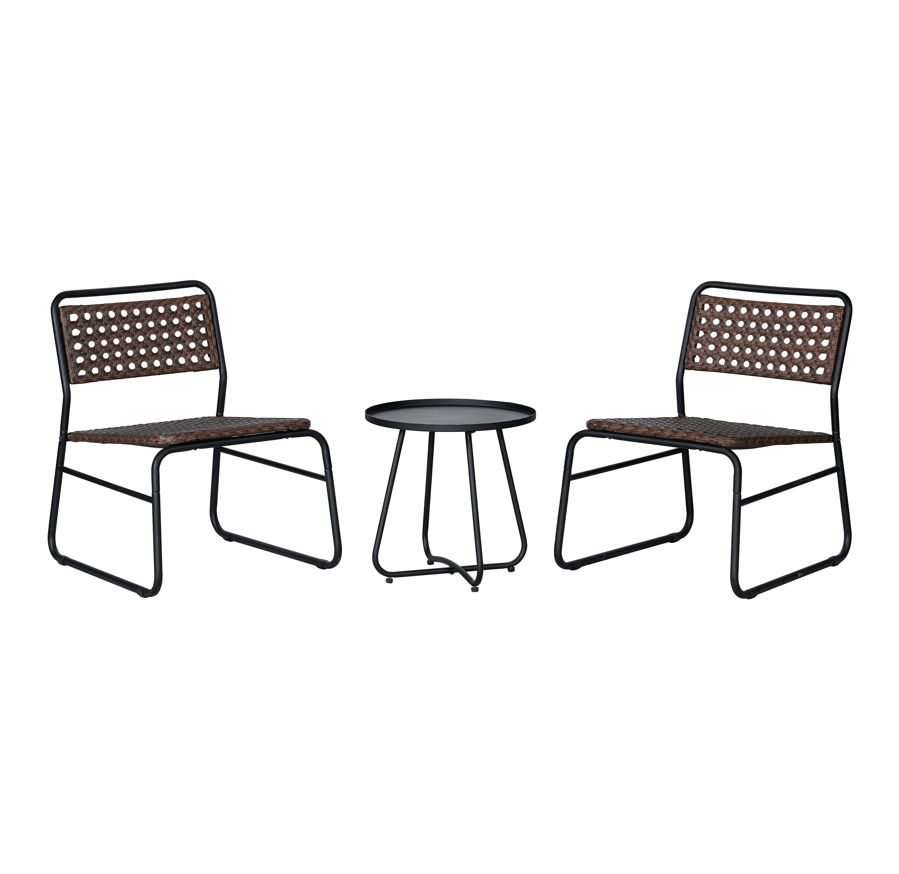 JONATHAN  Y LVG1100B-3SET Freja Mid-Century Modern 3 -Piece Rattan Patio Conversation Set