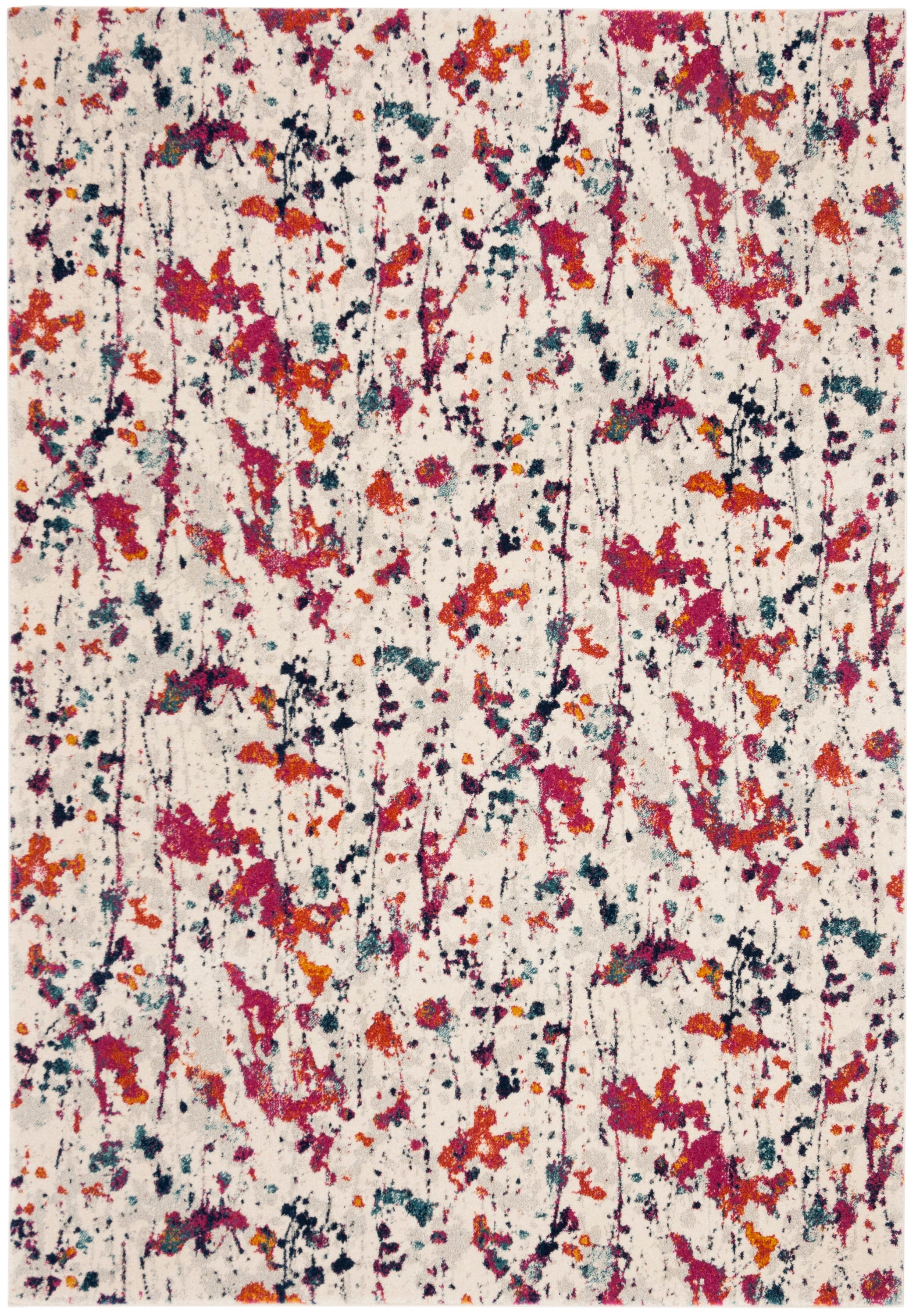Ivory and Red Speckled Print Synthetic Area Rug