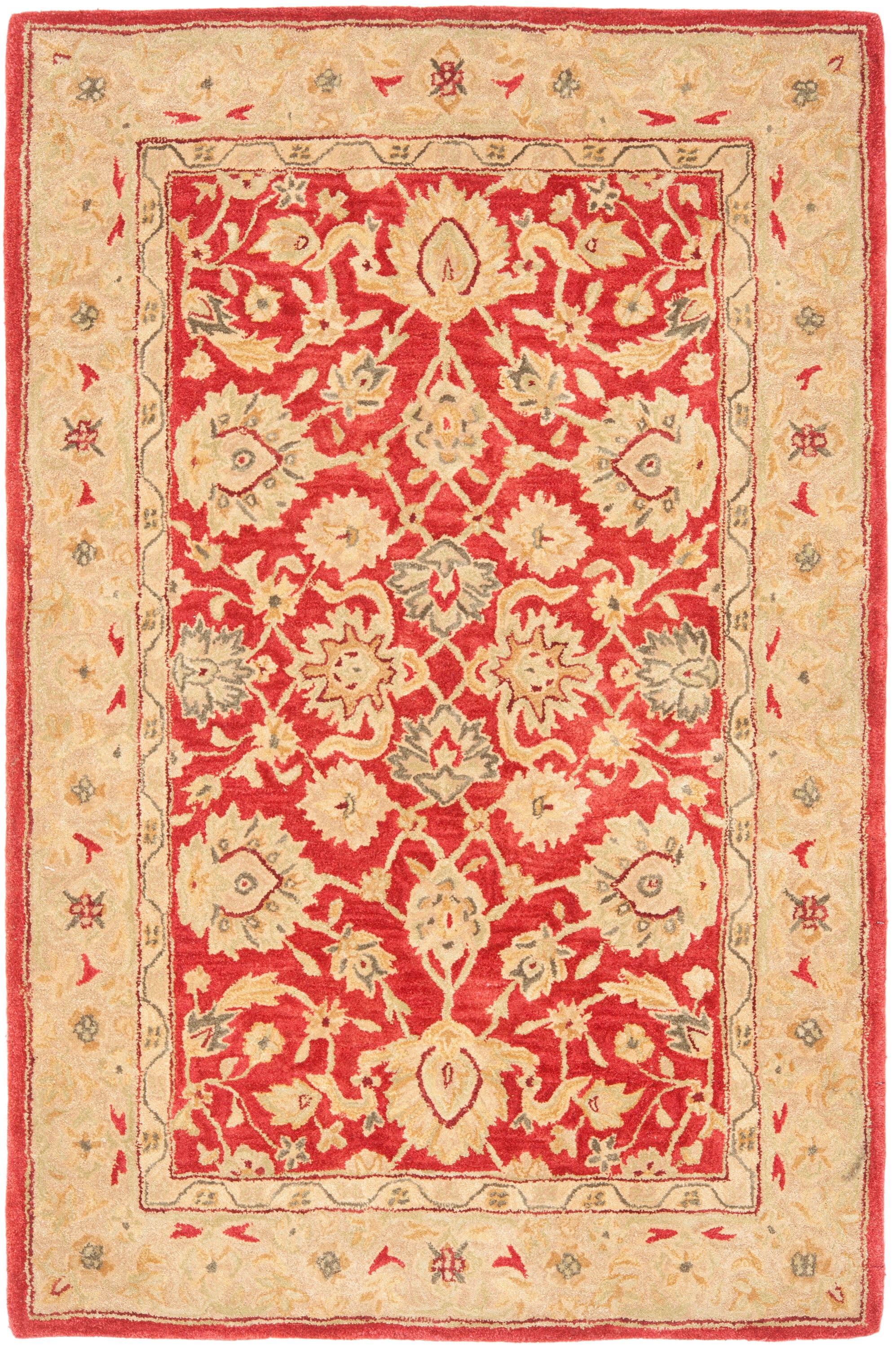 SAFAVIEH Anatolia Tracy Traditional Wool Area Rug, Red/Ivory, 4' x 6'
