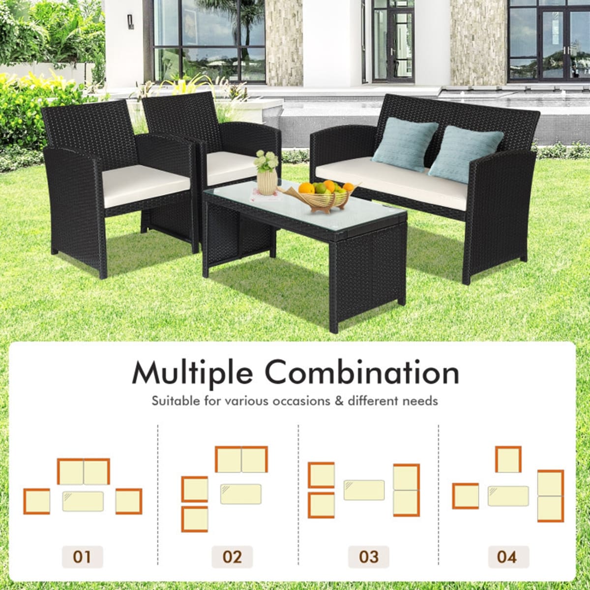 Forclover HYFC-4PCS239WH Patio-Conversation-Sets - View #6