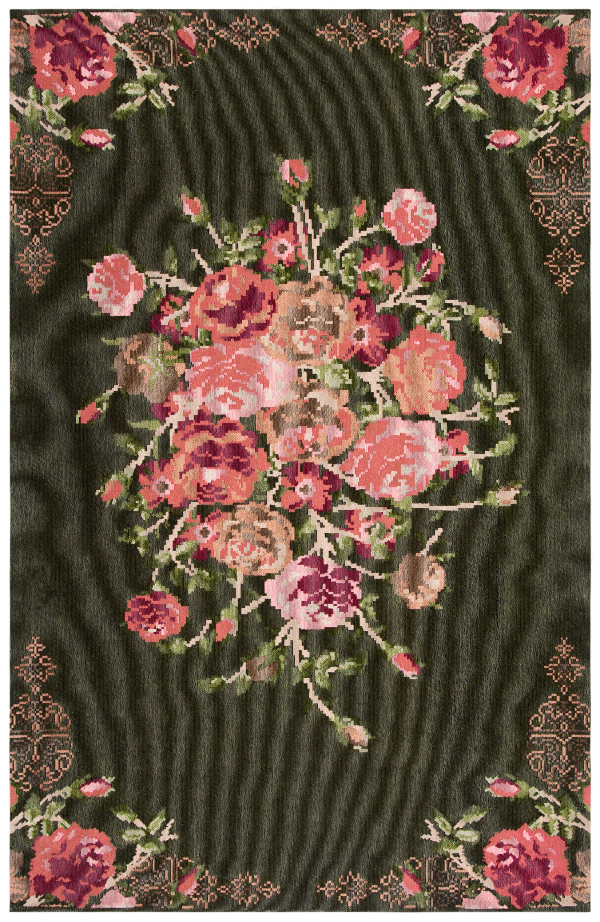 Safavieh CLV115Z-6 Classic Vintage Roses 6 x 9 (ft) Loomed Polyester Black/Red Rectangular Indoor Floral/Botanical Vintage Area rug