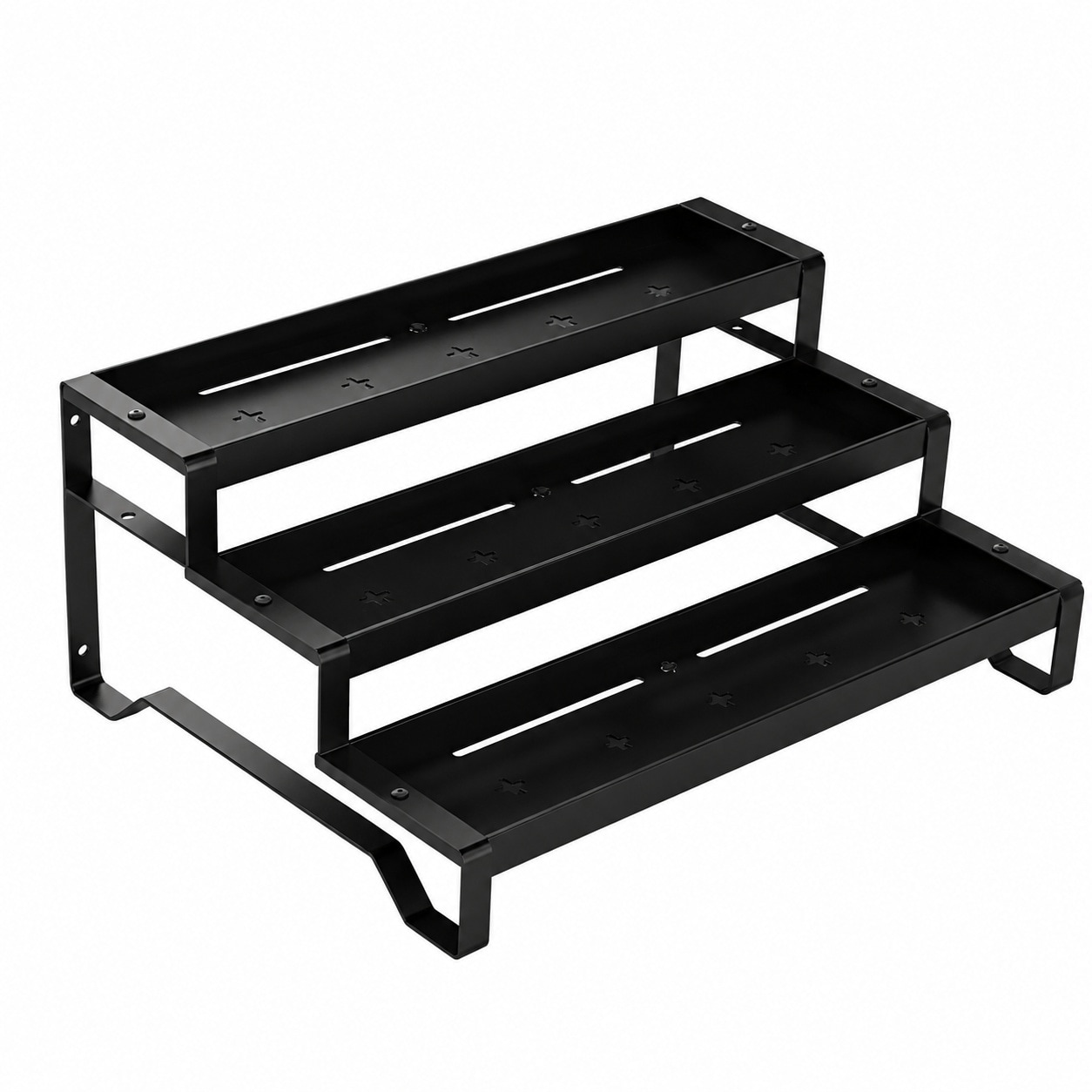 Aoibox  Expandable 3 Tier Metal Spice Rack Organizer with Guardrails Adjustable Length 13 to 21 in Black Cabinet