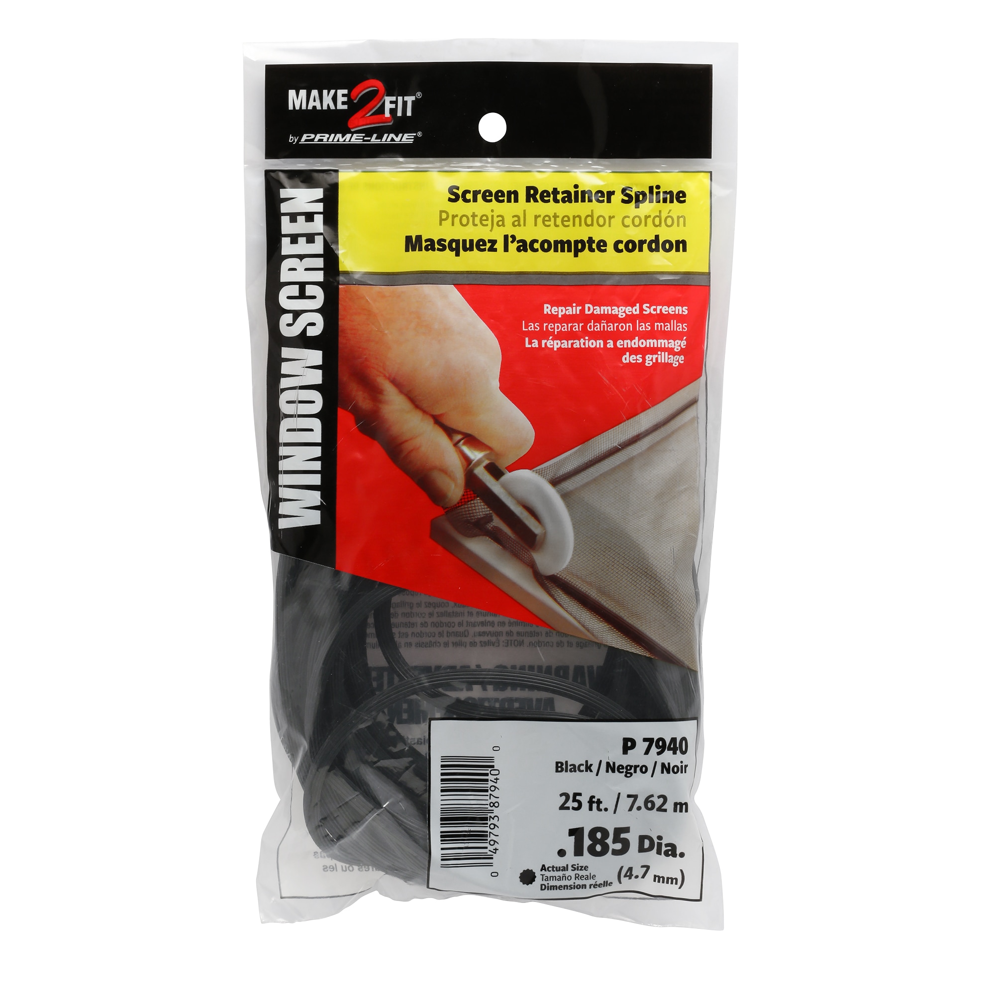 Prime-Line P 7940 Bulk Screen Spline, 0.185-in. Diameter, 25 ft Roll, Black (Single Pack)