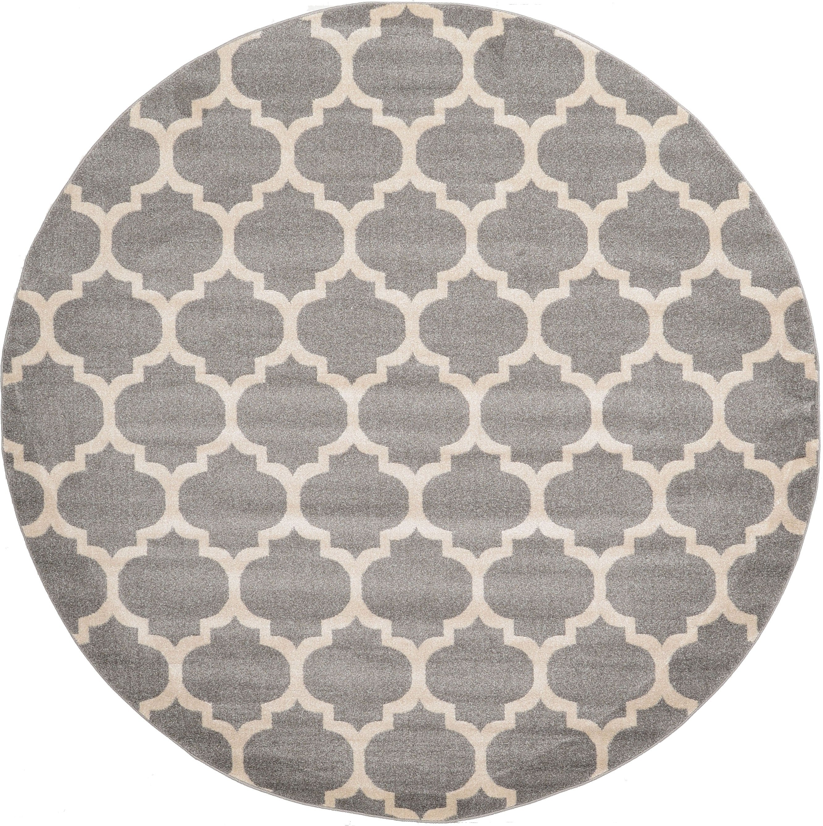Unique Loom 3115914 Philadelphia Trellis 8 x 8 (ft) Loomed Polypropylene Gray/Beige Round Indoor Geometric Industrial Area rug