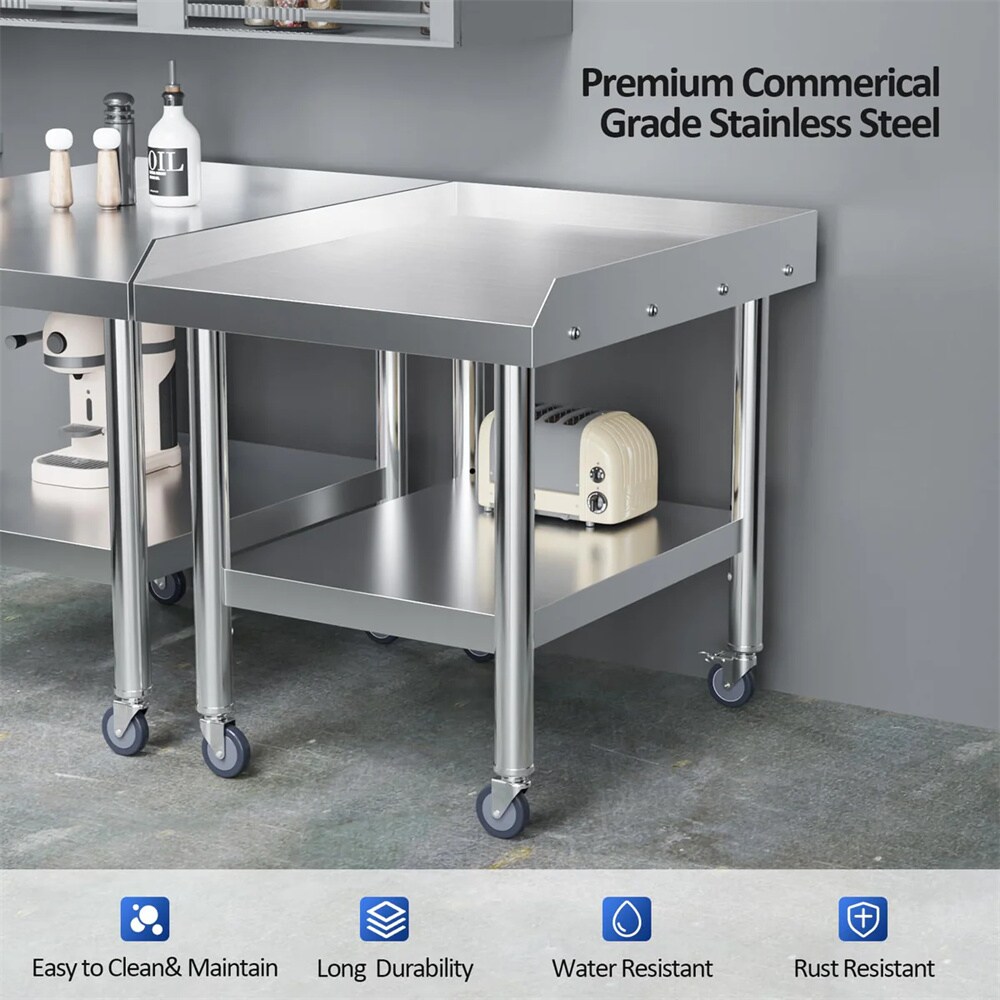 VEVOR Stainless Steel 28'' Adjustable Portable Work Table with Wheels