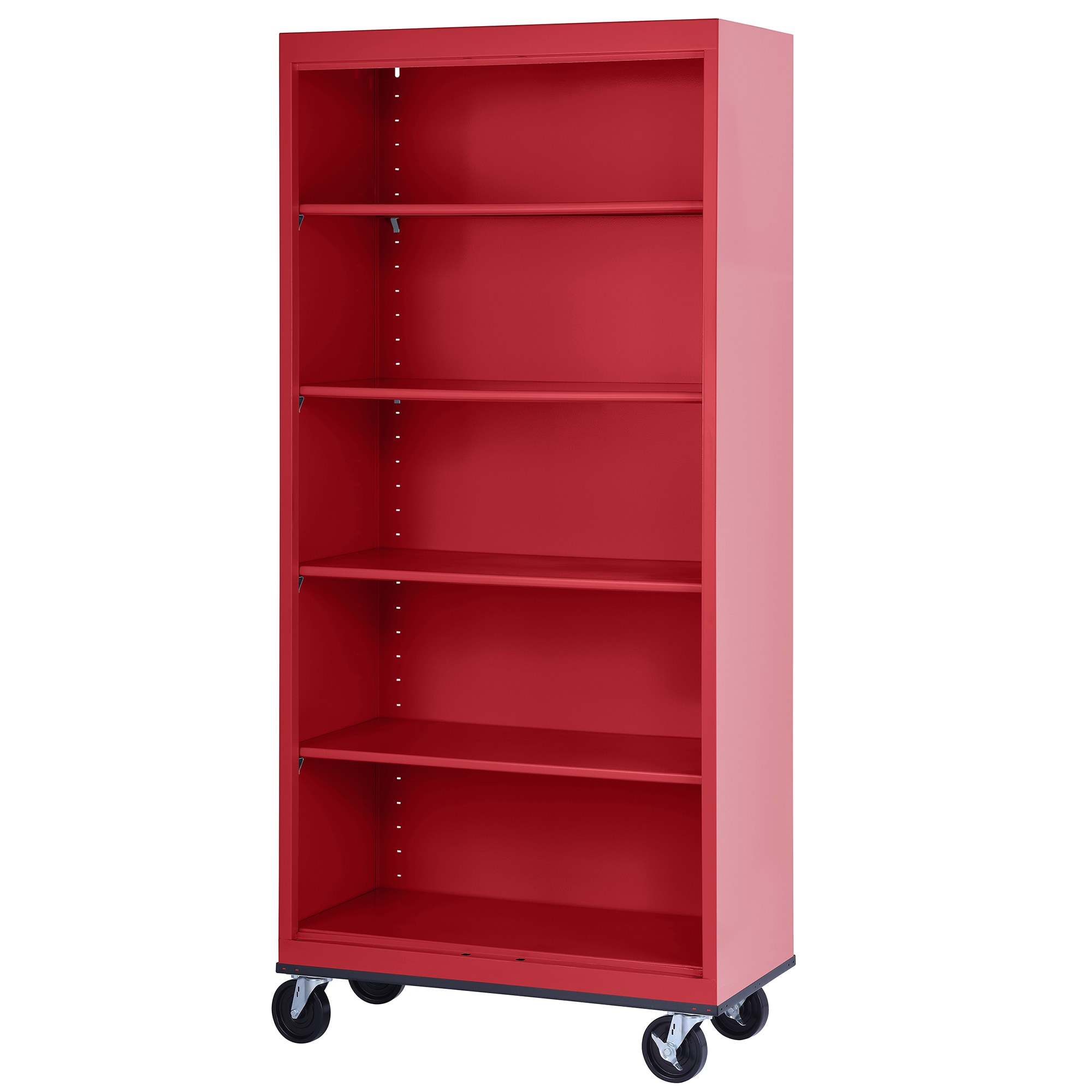 Red Steel Mobile Bookcase with Adjustable Shelves, 78" Height