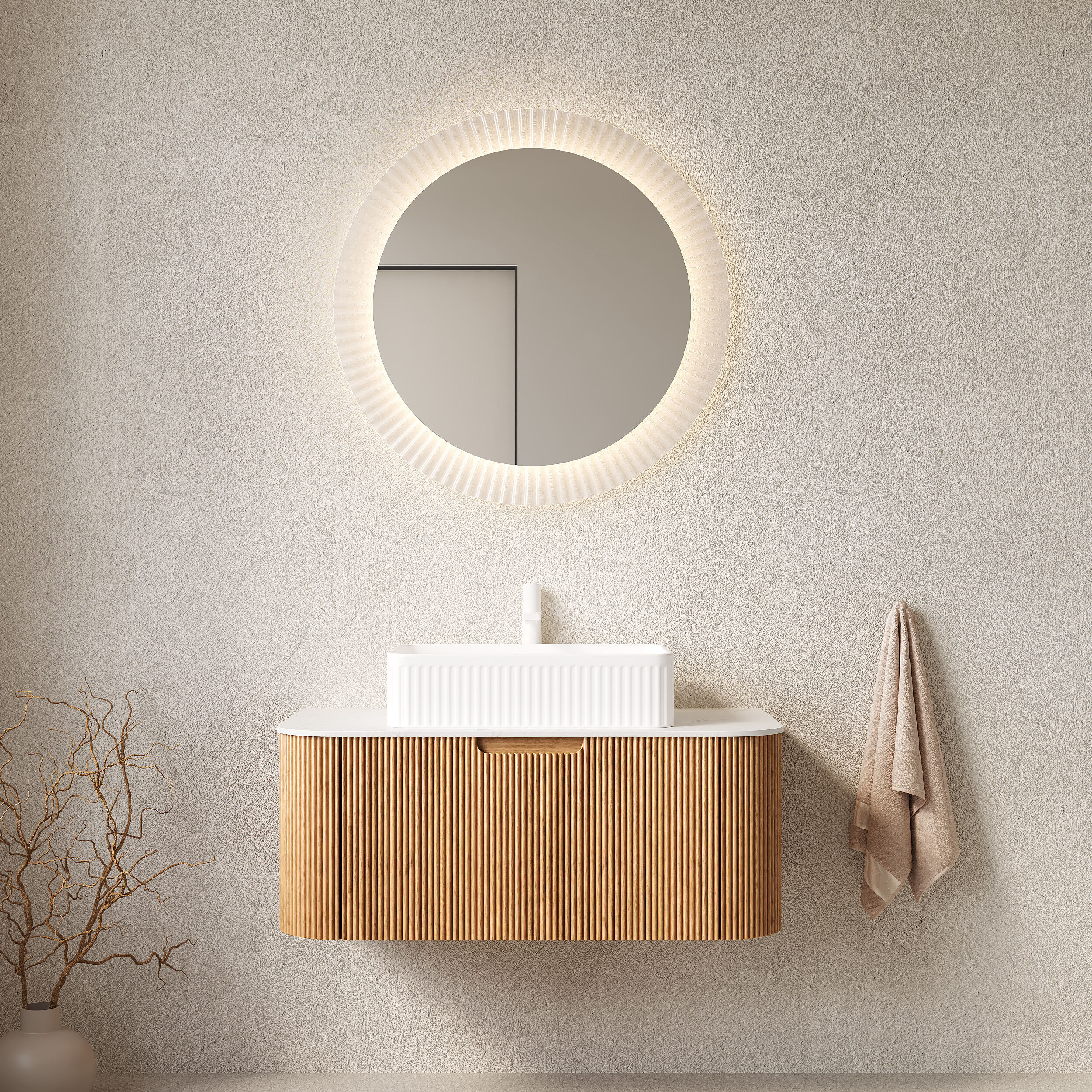 GLANZEND - 18.9-in D x 35.83-in W x 19.88-in H Floating Bathroom Vanity Artificial Marble Cerami...