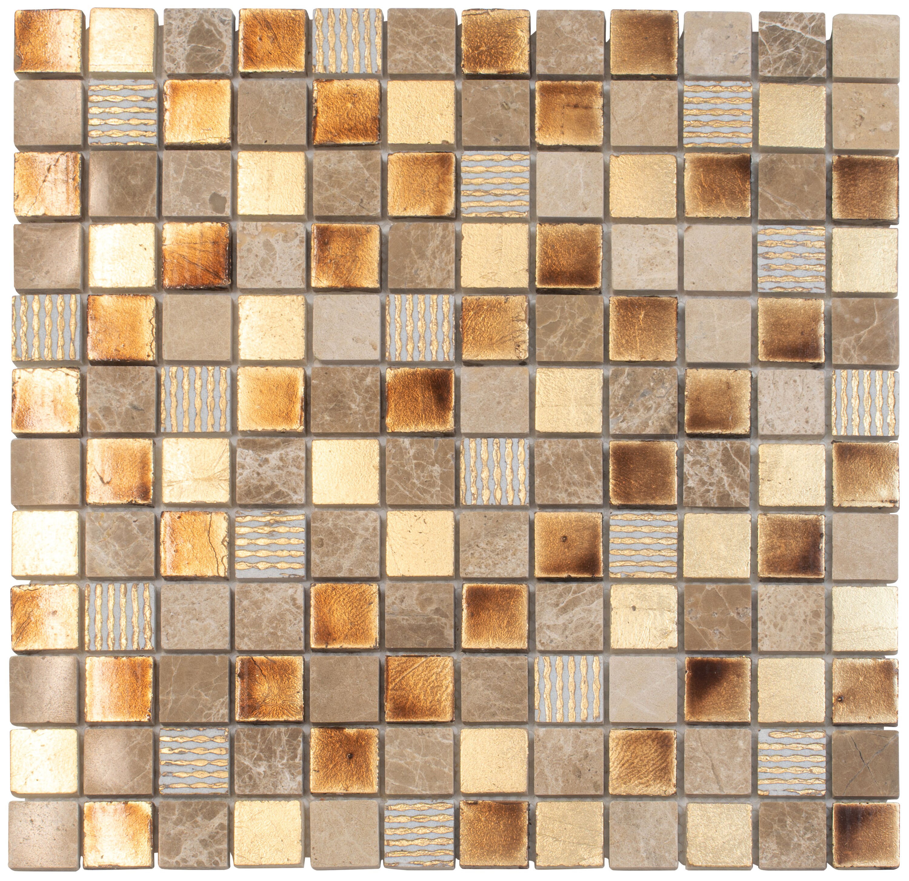 Apollo Tile APLDSA882305ASAMPLE Sample- Wall Tile Chip Beige, Brown and Gold Beige 4-in x 4-in Polished Glass/Metal/Stone Square Wall Tile