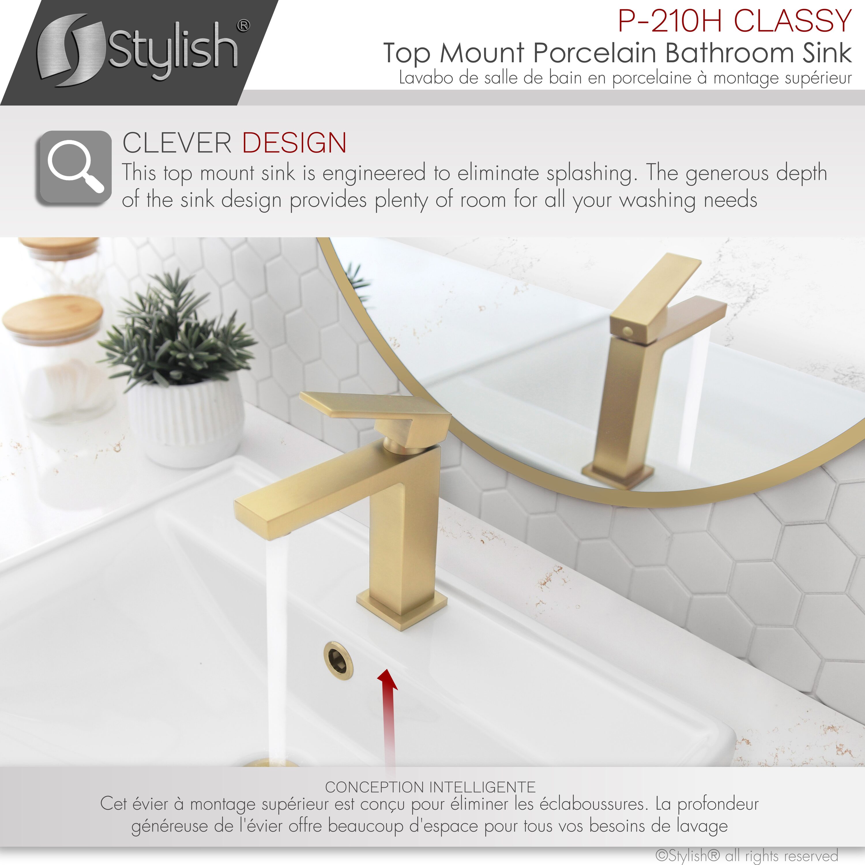 White Rectangular Ceramic Drop-In Bathroom Sink with Overflow
