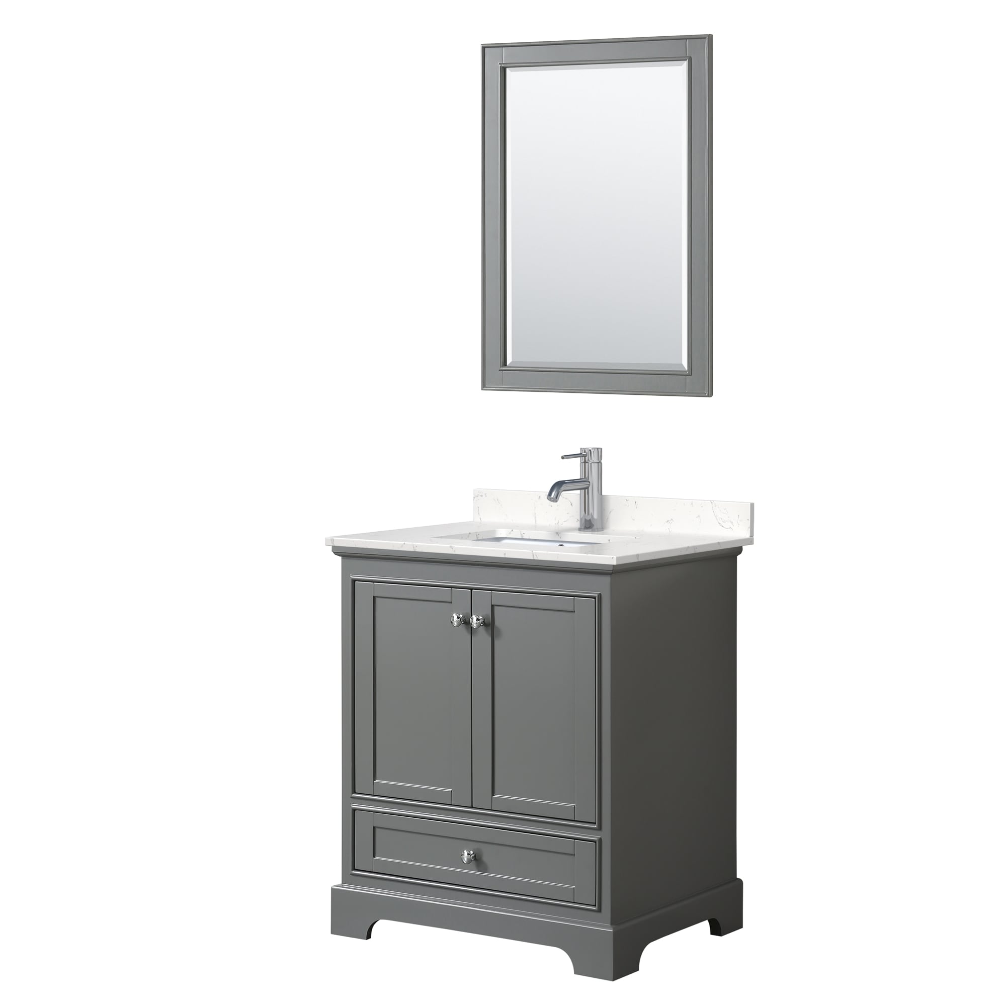 Wyndham Collection WCS202030SKGC2UNSM24 Deborah 30-in Dark Gray with Polished Chrome Trim Undermount Single sink Bathroom Vanity with Carrara Cultured Marble Cultured marble Top (Mirror Included)