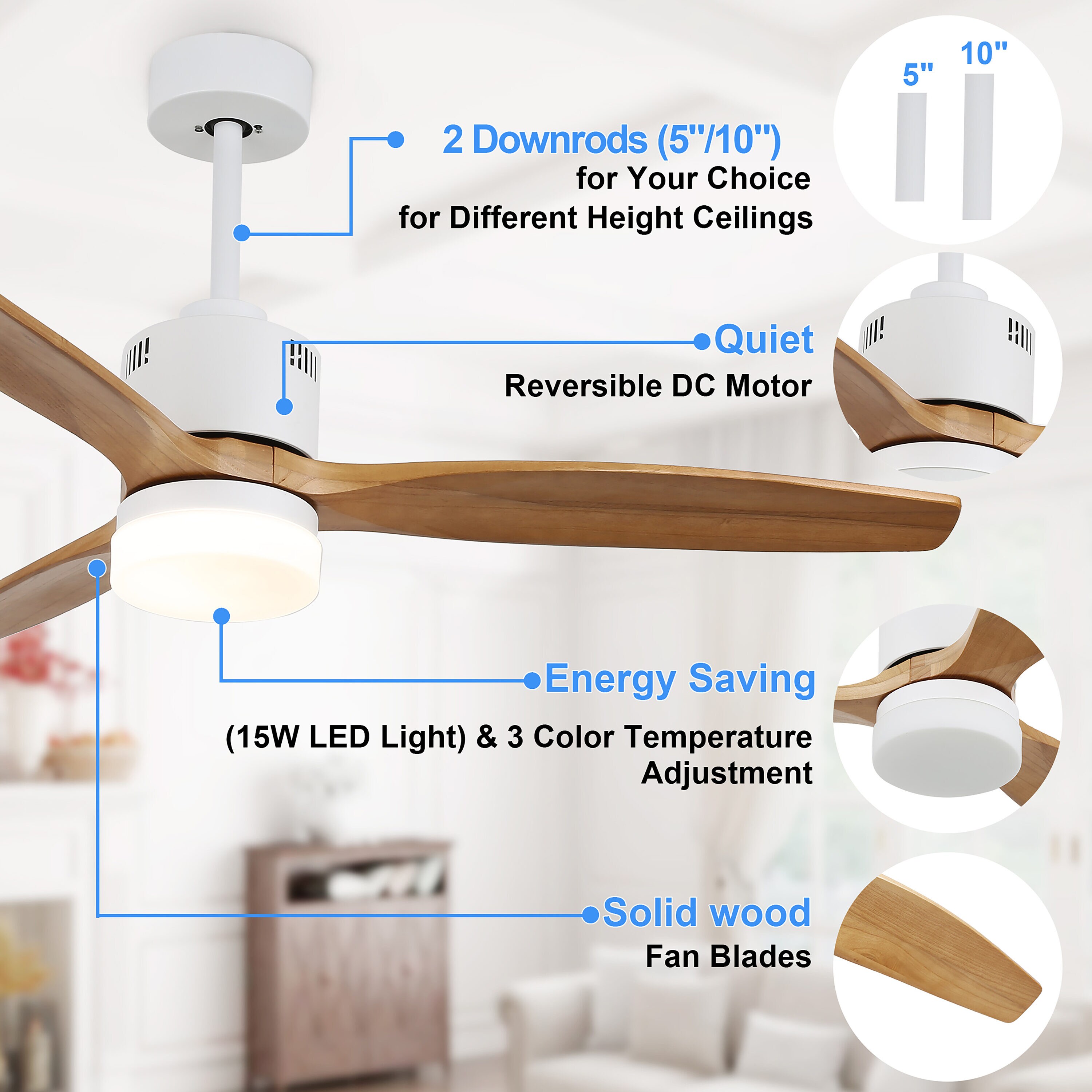 Bella Depot Ceiling Fan 52-in White Color-changing Indoor Ceiling Fan ...