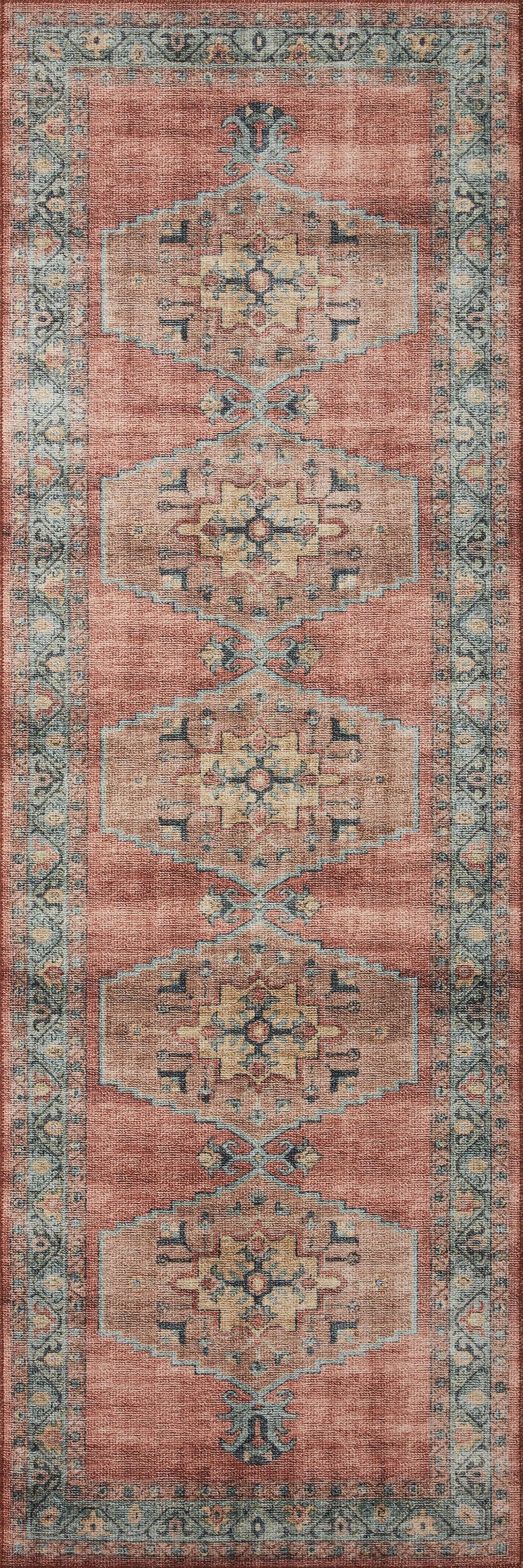 Loloi II HEIDHEI-05SQAQ2676 Heidi 3 x 8 (ft) Loomed Polyester SPICE / AQUA Rectangular Indoor Distressed/Overdyed Persian Runner rug