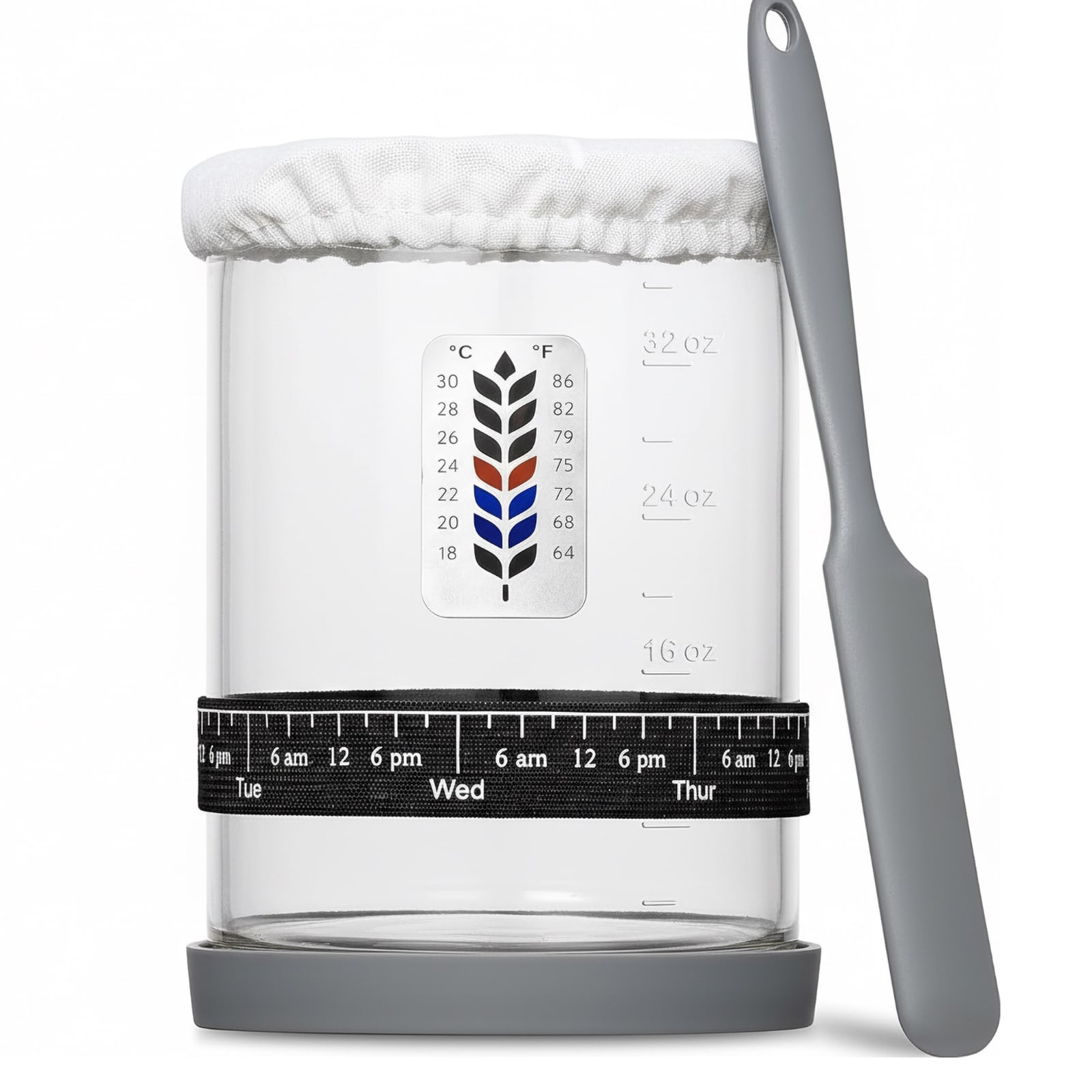 Etokfoks  40 oz Sourdough Starter Jar Kit with Thermometer Scraper and Dual Lids Wide Mouth Glass