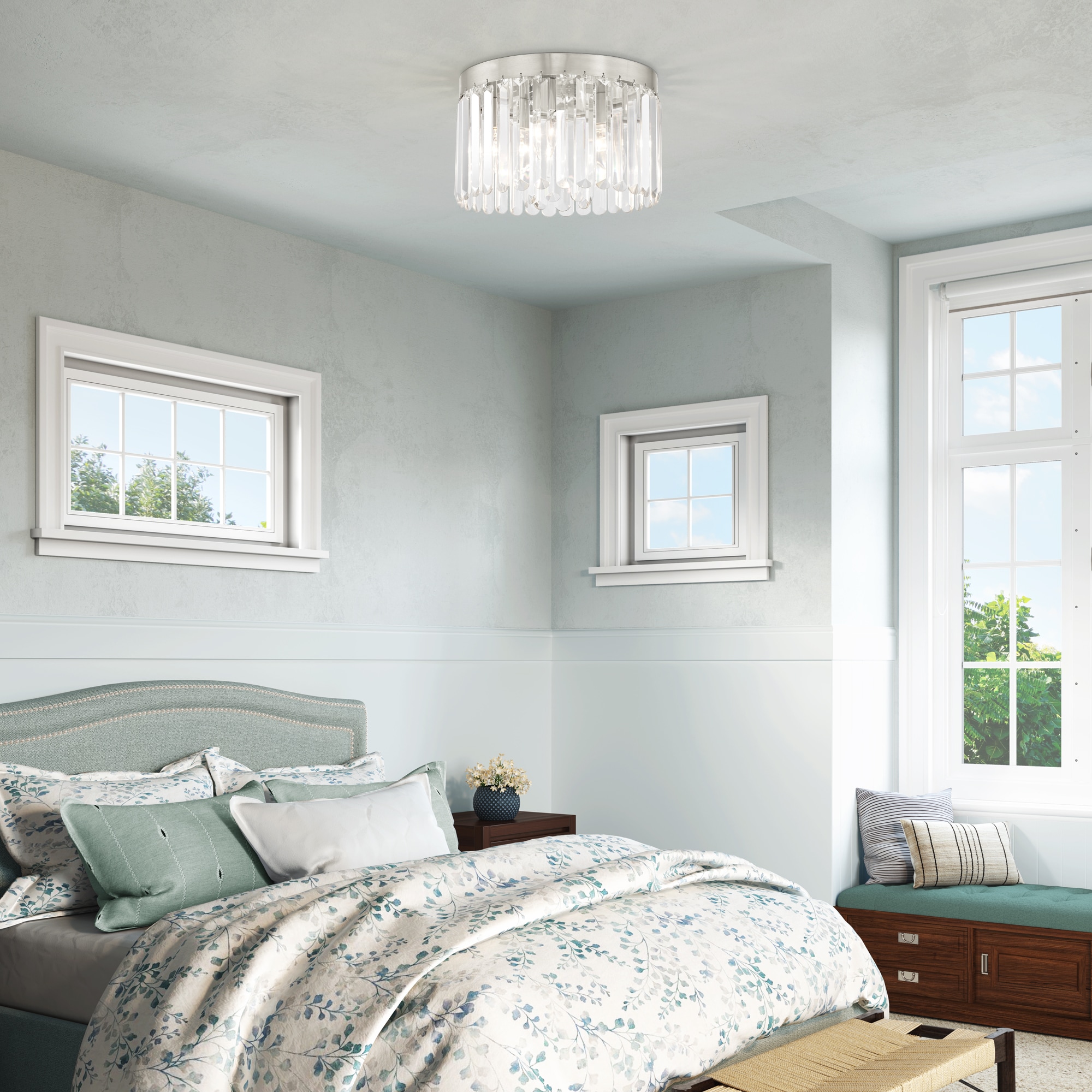 Ashton 1920s Style Brushed Nickel 4-Light Flush Mount with Crystal Shade