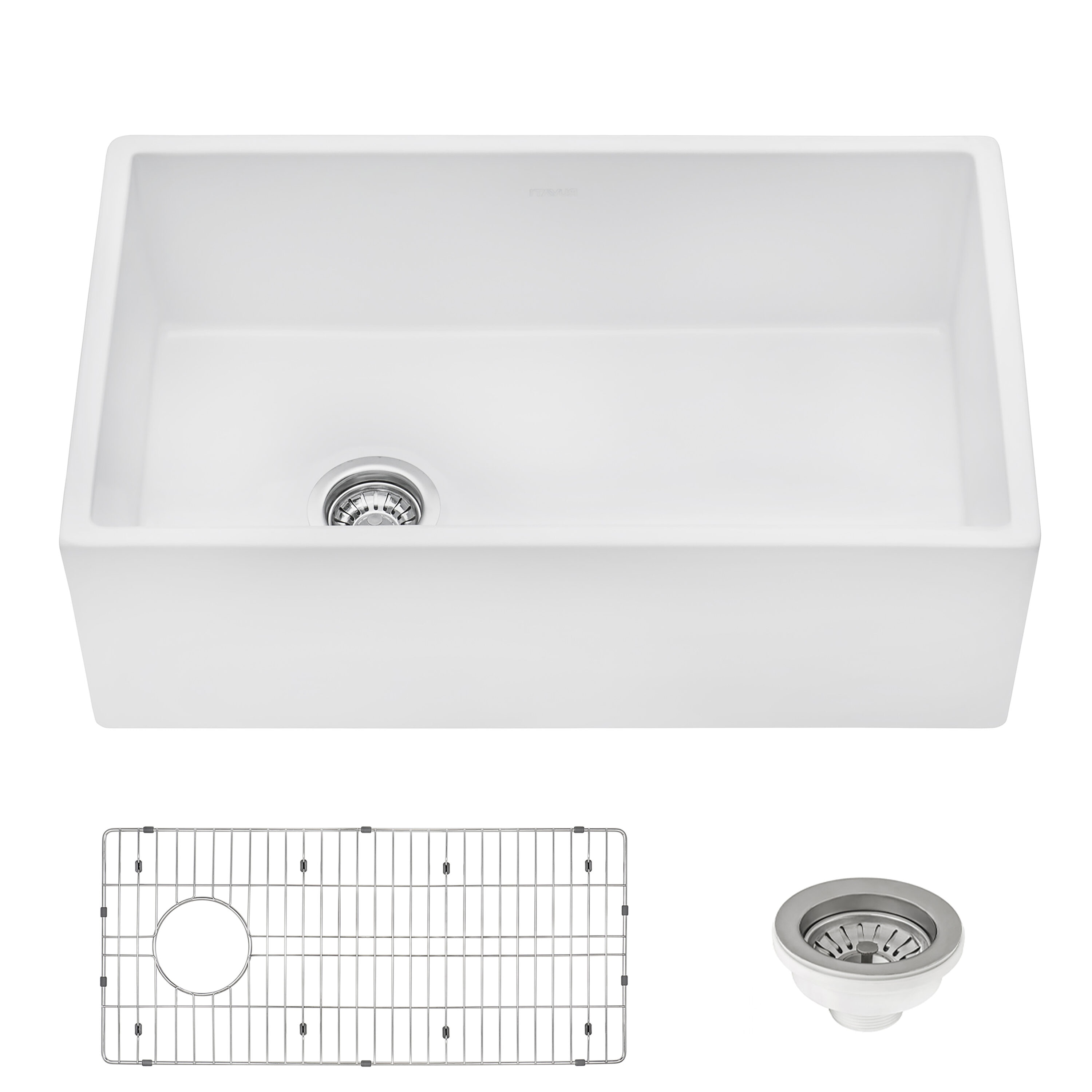 30-Inch Glossy White Fireclay Farmhouse Kitchen Sink