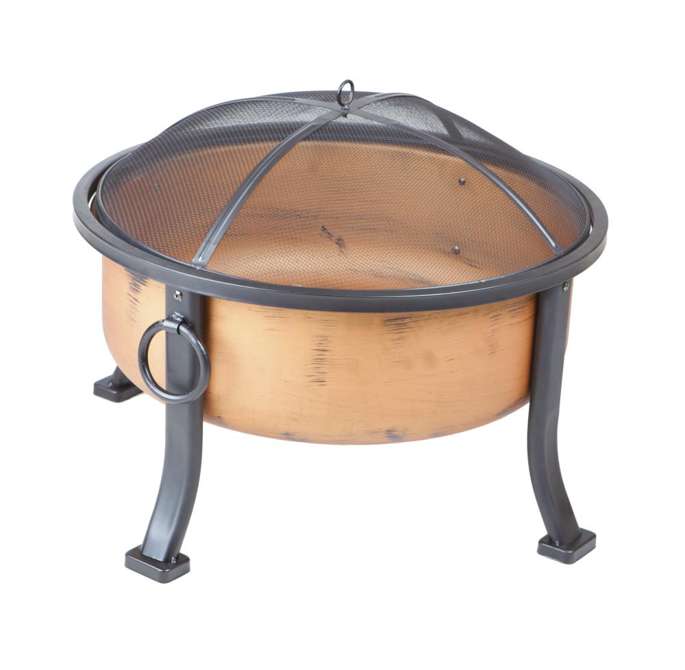 Copper Finish Round Wood Burning Fire Pit with Mesh Screen