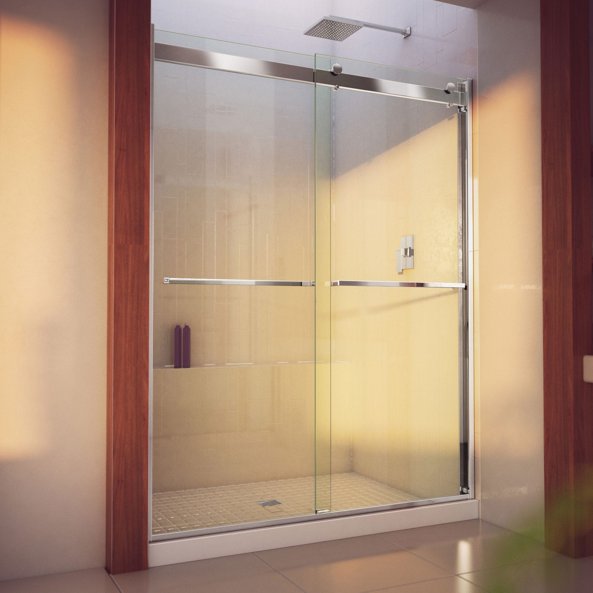Brushed Nickel Semi-Frameless Sliding Shower Door with Tempered Glass