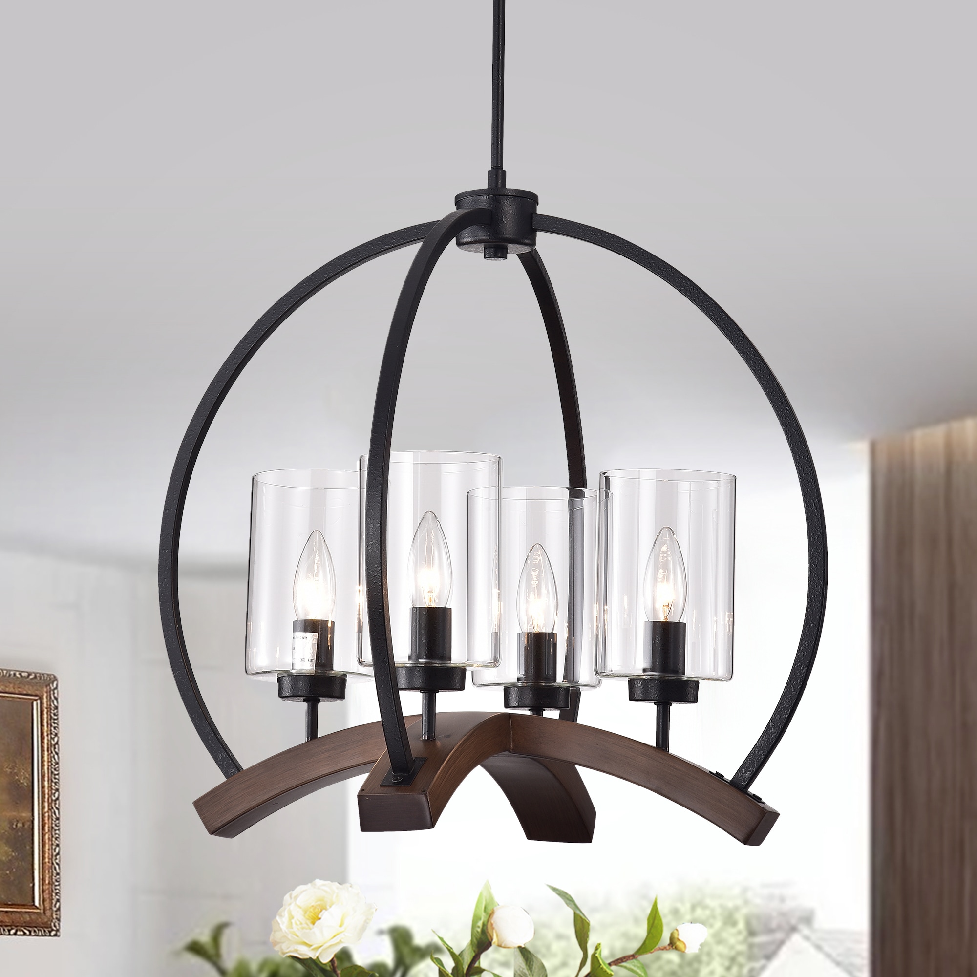 Home Accessories Inc HM103/4 4 -Light Black Industrial For Use in Bedrooms, Dining Rooms, Foyers, Kitchens, Living Rooms Chandelier