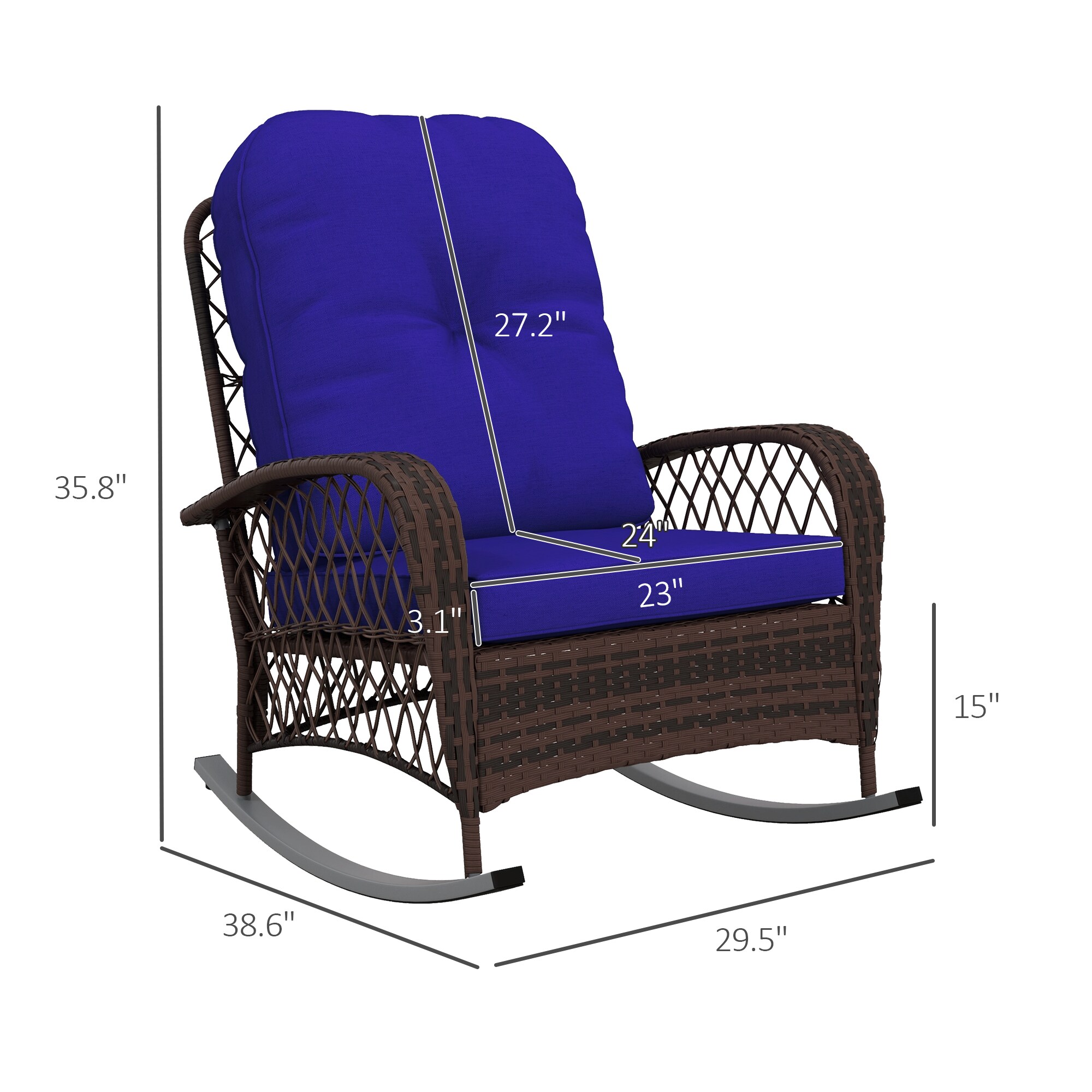 Outsunny Outdoor Wicker Rocking Chair with Wide Seat Thickened Cushion ...