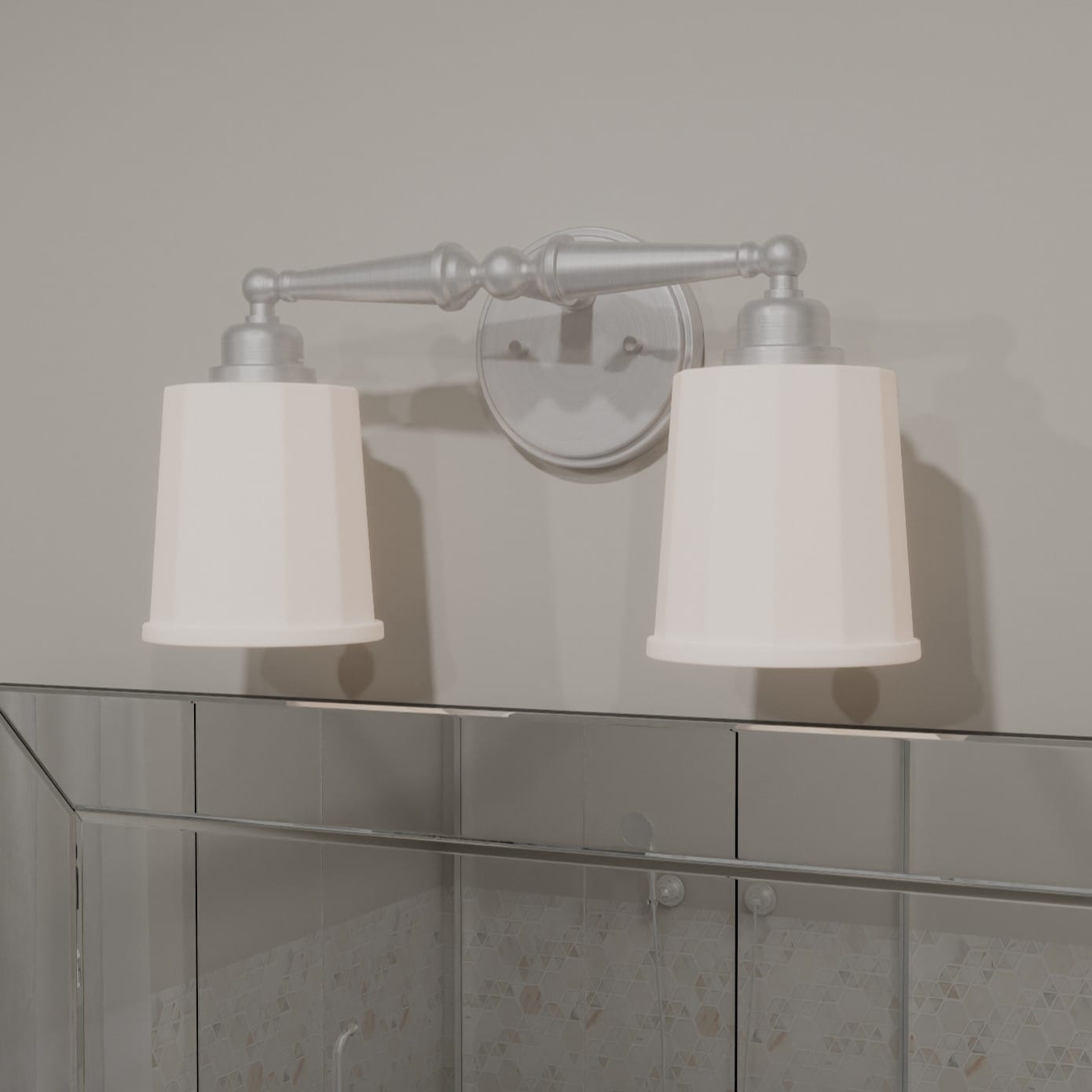 Cecilia Brushed Nickel 2-Light Vanity with Sandblasted Glass Shades