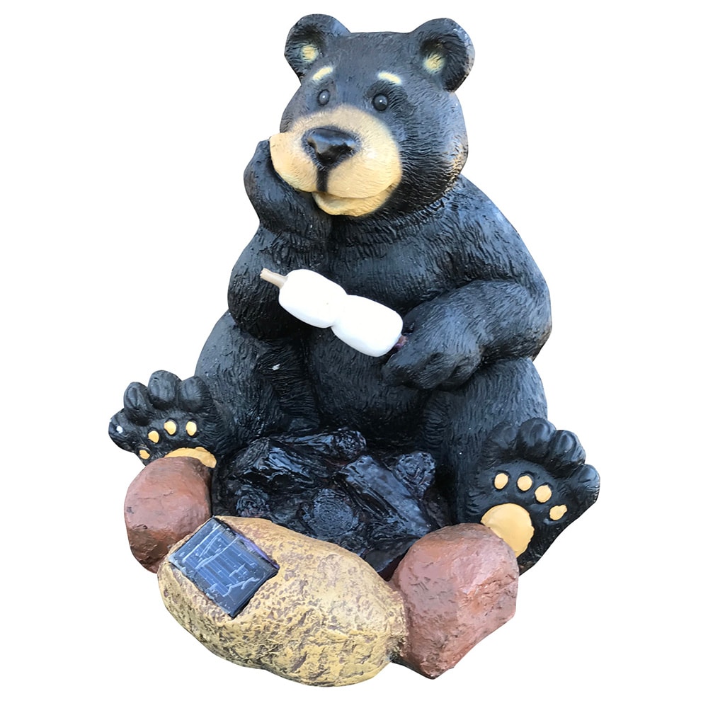 Solar-Powered LED Black Bear Resin Lawn Ornament, 10.8-inch