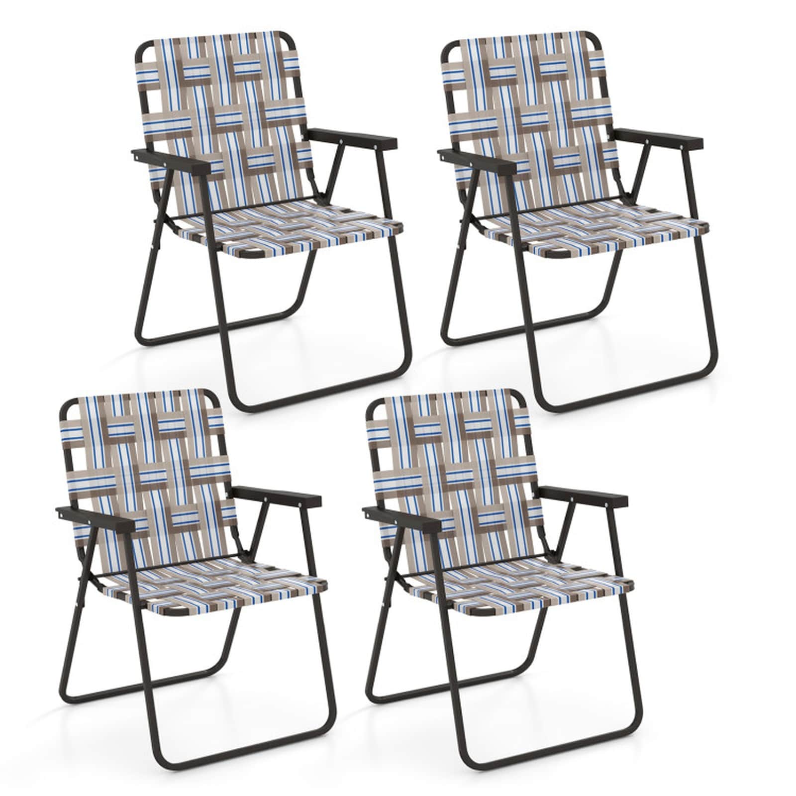 SUGIFT 4-pc Folding Beach Chair Camping Lawn Webbing Chair-Coffee