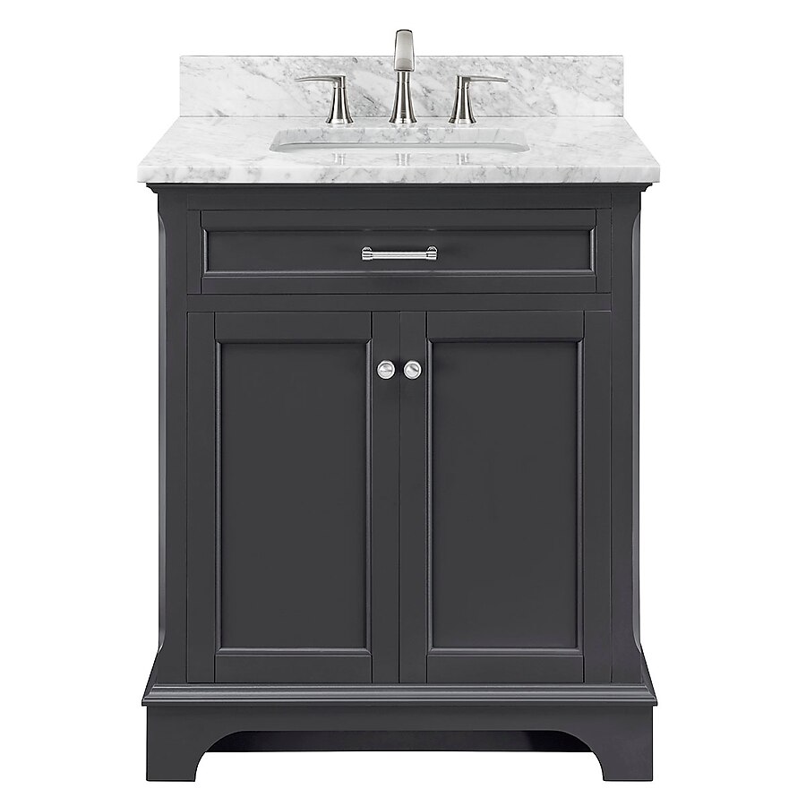 Scott Living Roveland 36-in Dark Gray Single Sink Bathroom Vanity with Natural Carrara Marble Top Scott Living Roveland 36-in Dark Gray Single Sink Bathroom Vanity with Natural Carrara Marble Top