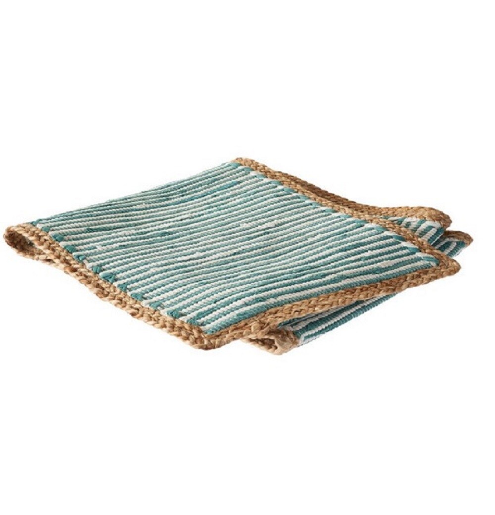 LR Home 8289A5084934J8 Striped Blue Bordered Table Runner, 1'4x6'8