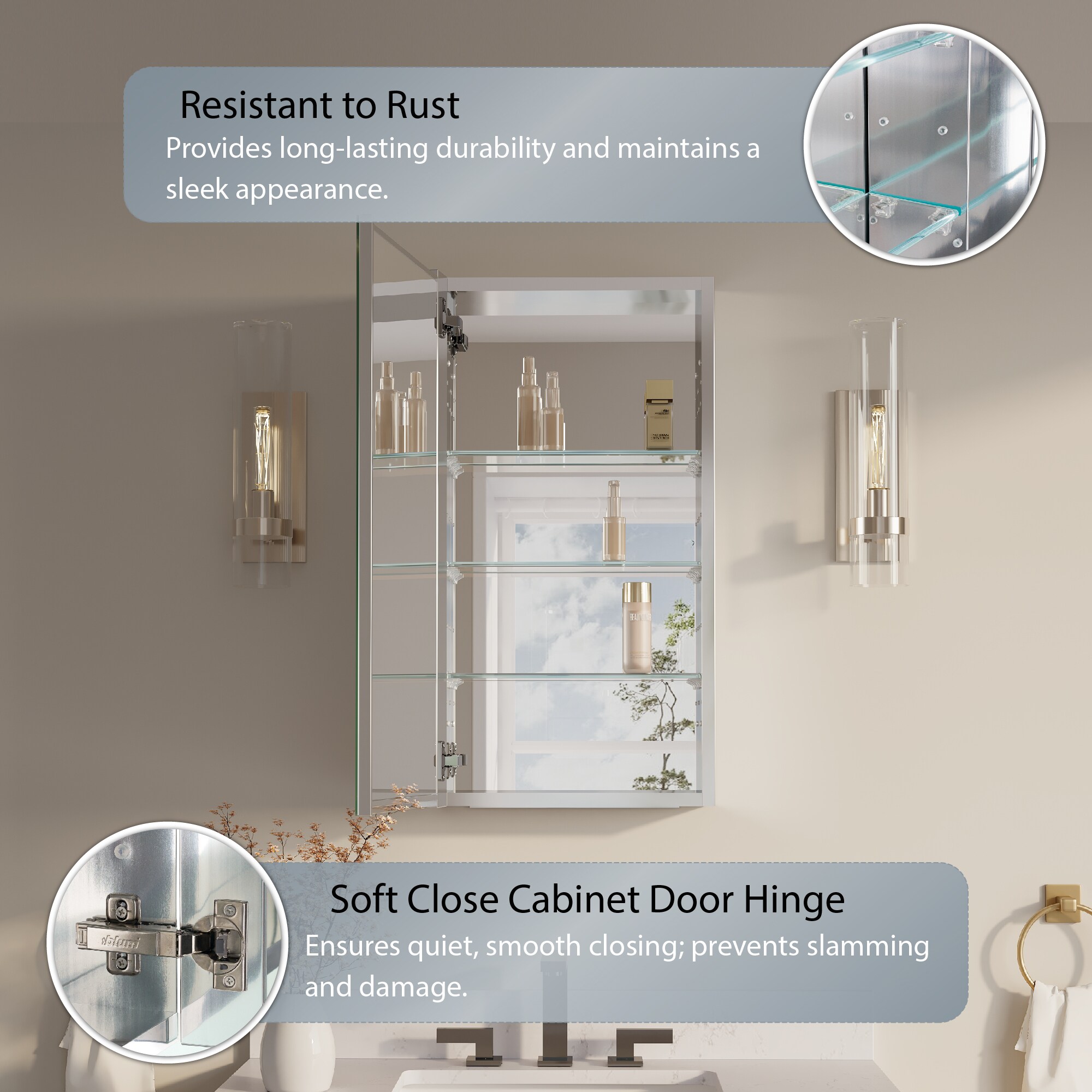 WELLFOR BTZ8036CA Bathroom-Medicine-Cabinets - View #4