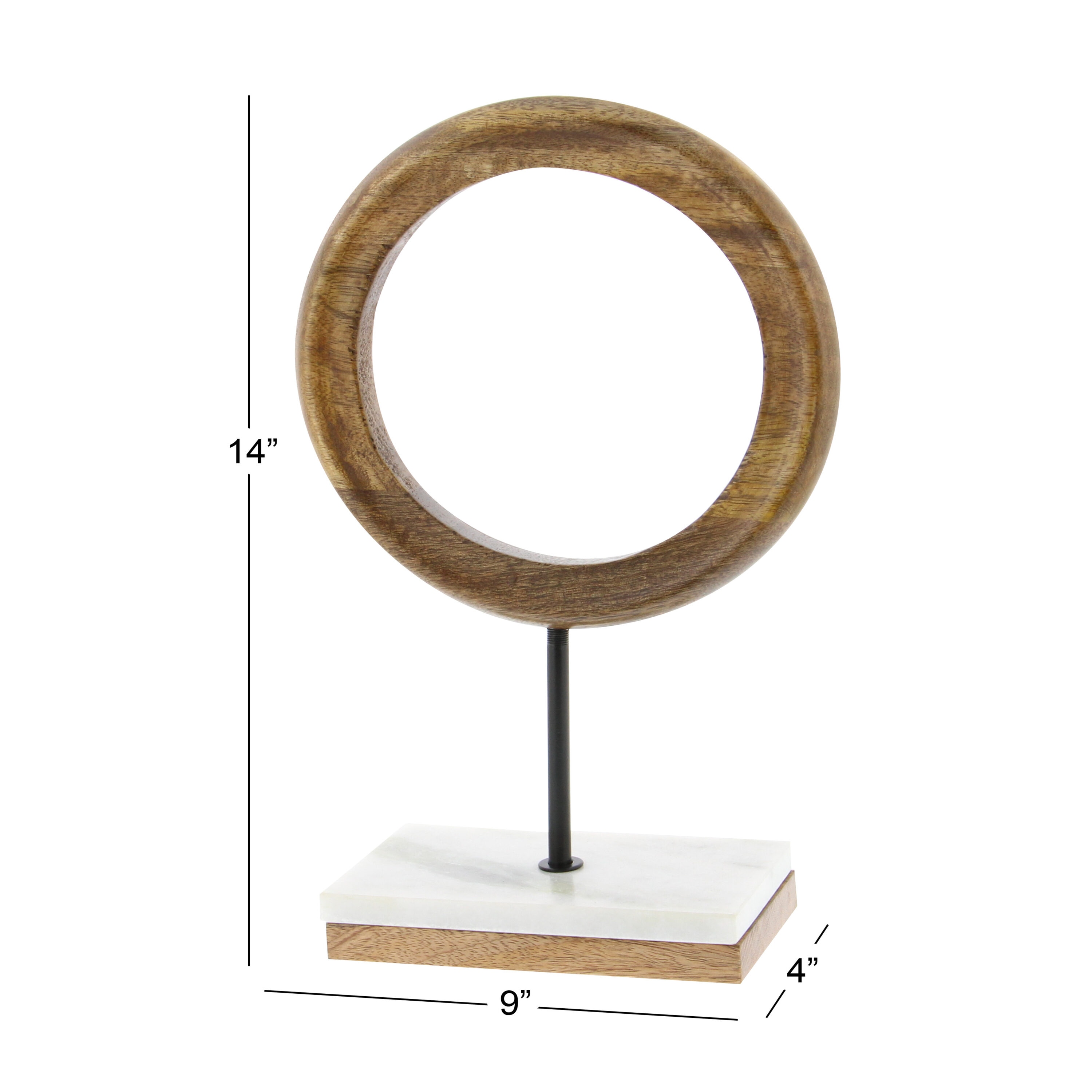 14" Brown Mango Wood Geometric Sculpture with Marble Base
