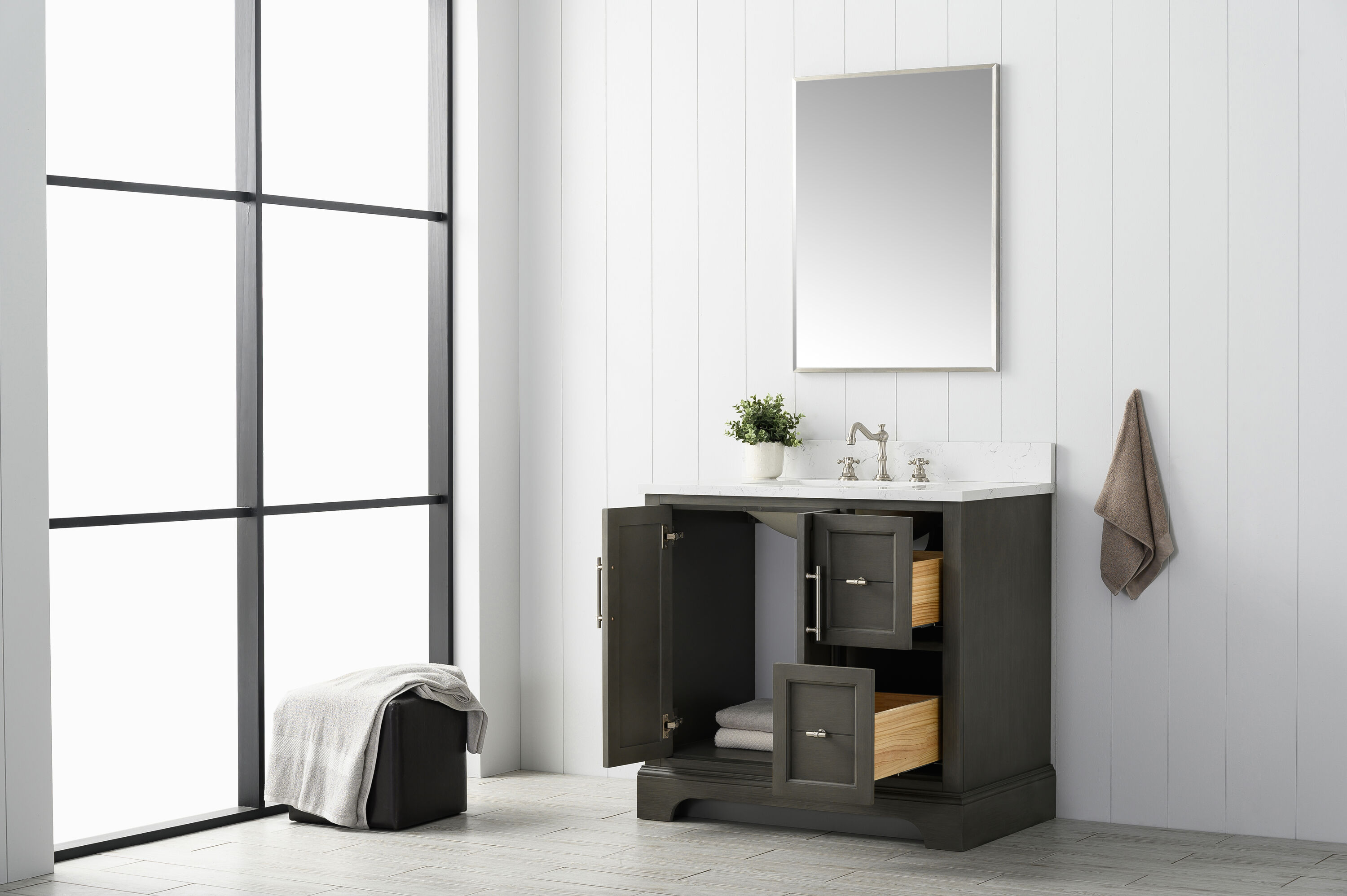 36-Inch Silver Grey Single Sink Bathroom Vanity with Quartz Top
