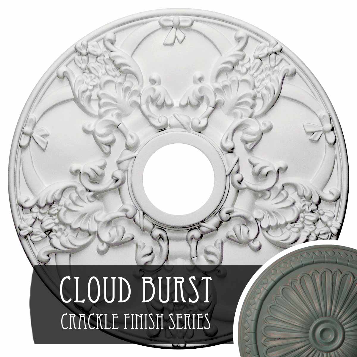 Ekena Millwork CM18NOCBC Norwich 18-in W x 18-in L Painted Cloud Burst Crackle Polyurethane Whole Ceiling Medallion