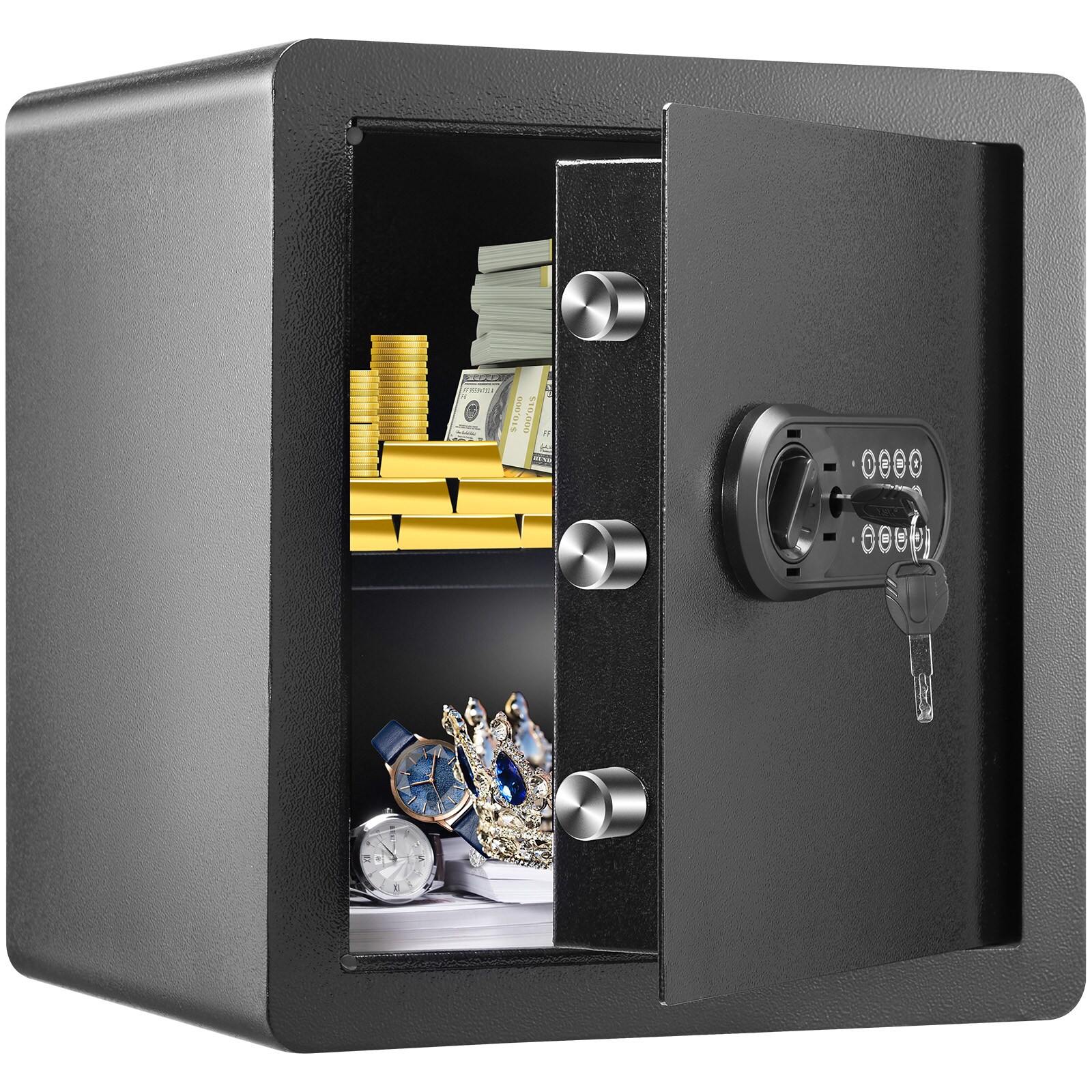 VEVOR Safe, 1.8 Cubic Feet Home Safe, Steel Security Safe with Digital Keypad and 2 Keys, Cabinet Safe with Fire-proof Bag, Protect Cash, Gold, Jewelry, Documents for Home, Hotel, 15.8x13x16.9 inches