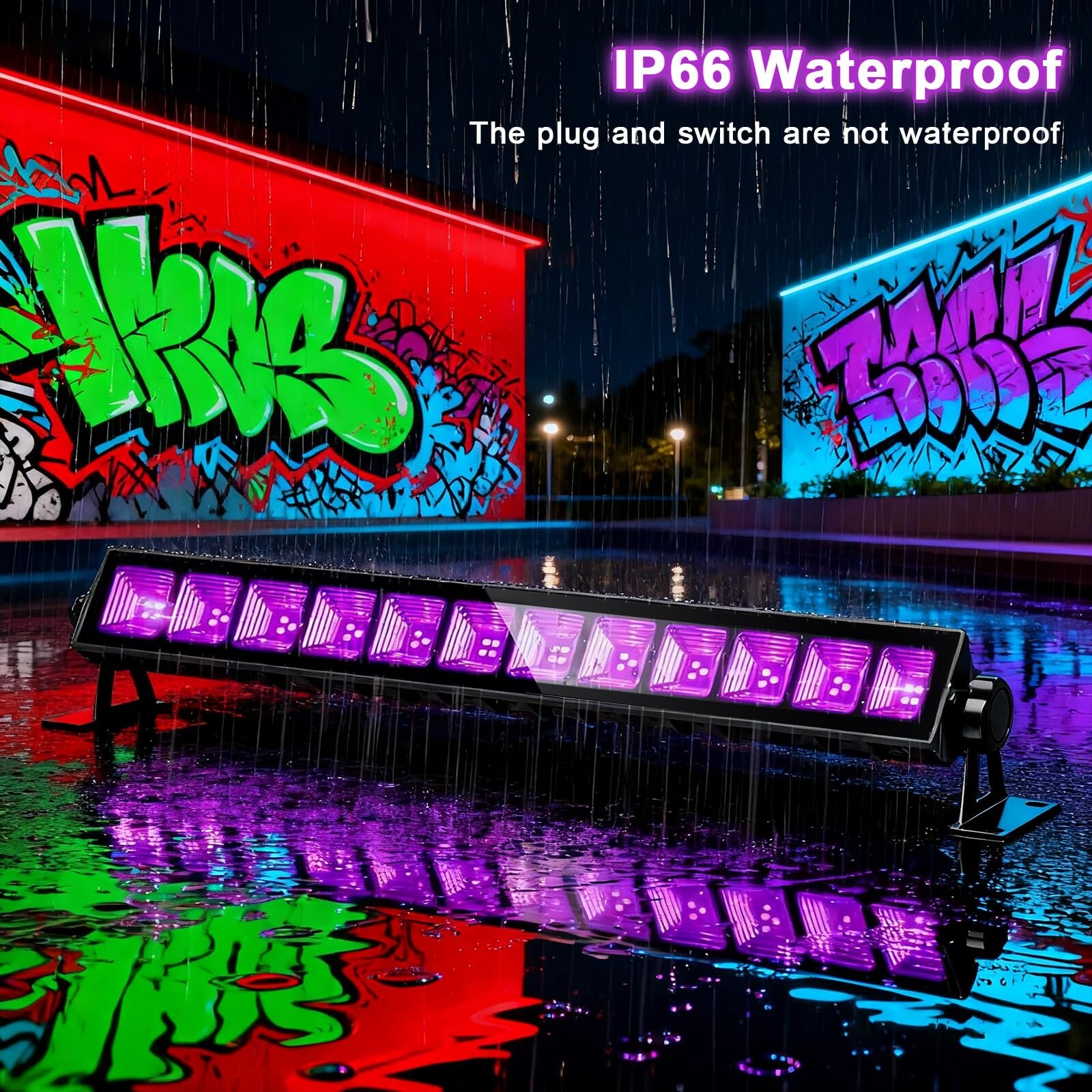 Vrbgify 2 pack LED black light bar 45W IP66 waterproof with plug