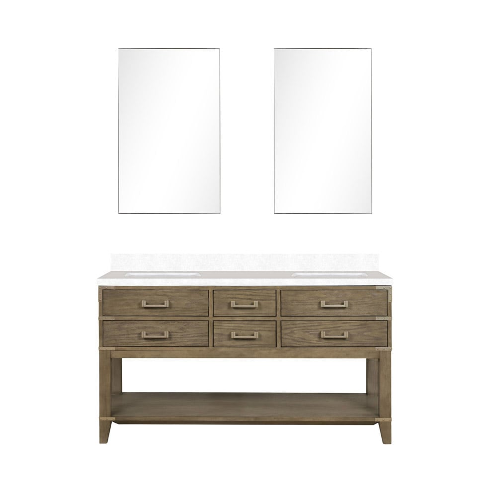 Lexora LVGR60DR310 Greenberg 60-in Grey Oak Undermount Double Sink Bathroom Vanity with White Cultured Marble Top (Mirror Included)