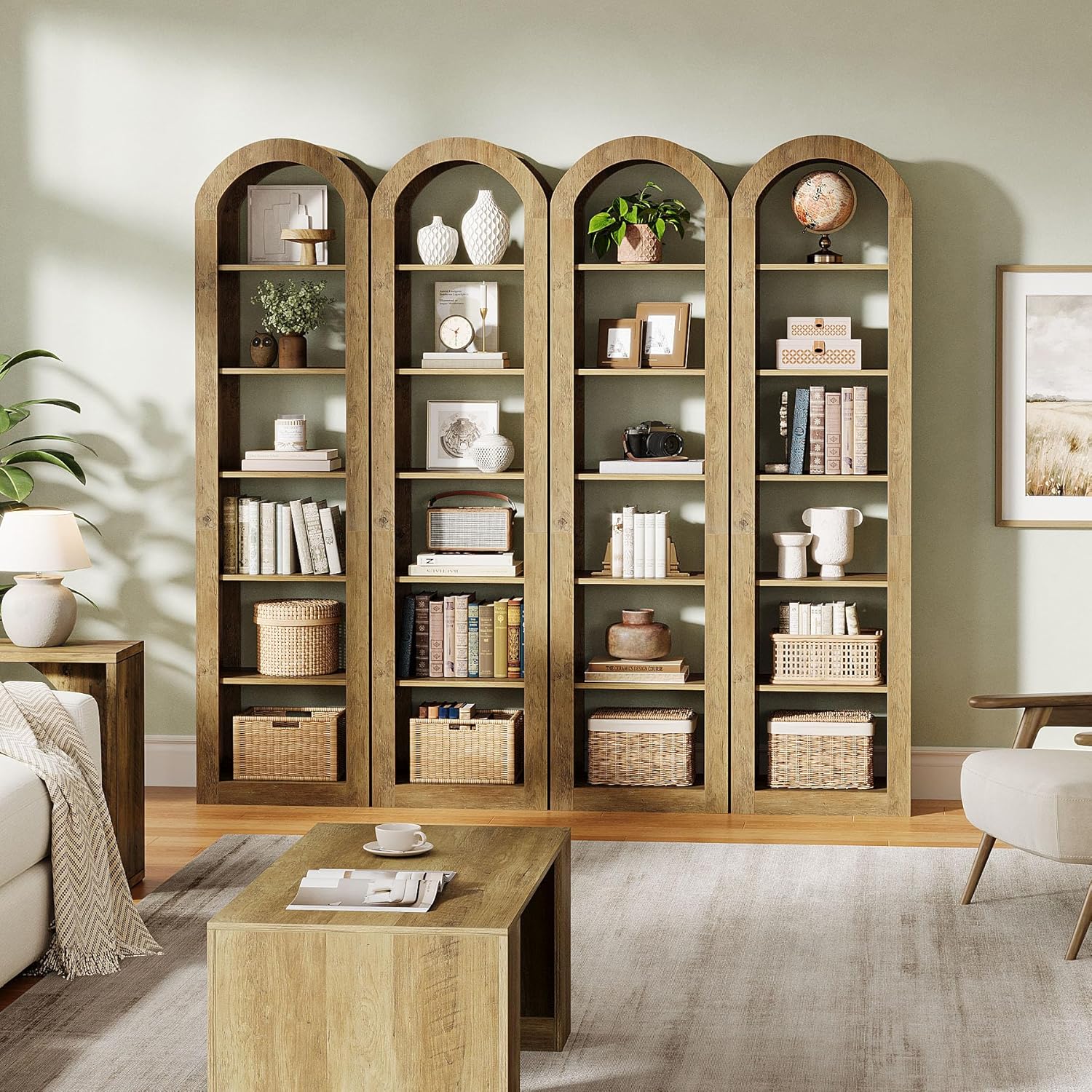 Tribesigns 74.8 inches Tall Arched Bookshelf 6 Tiers Narrow Open ...