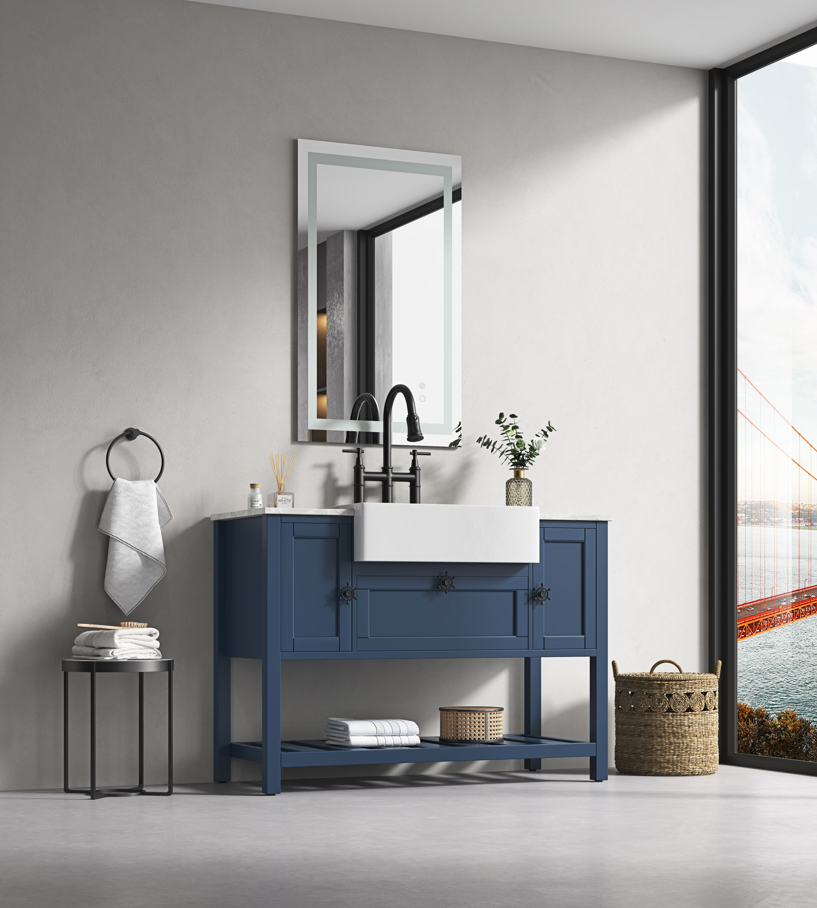 Tinyhomie 36 x 28 in. LED Bathroom Mirror Front and Backlit Anti Fog Memory 3 Color Dimmable