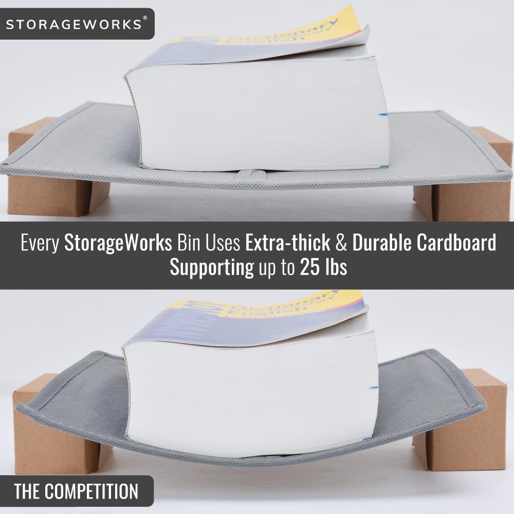 StorageWorks Large Storage Baskets for Organizing, Foldable Storage Baskets  for Shelves, Fabric Storage Bins with Handles, Beige, White & Ivory