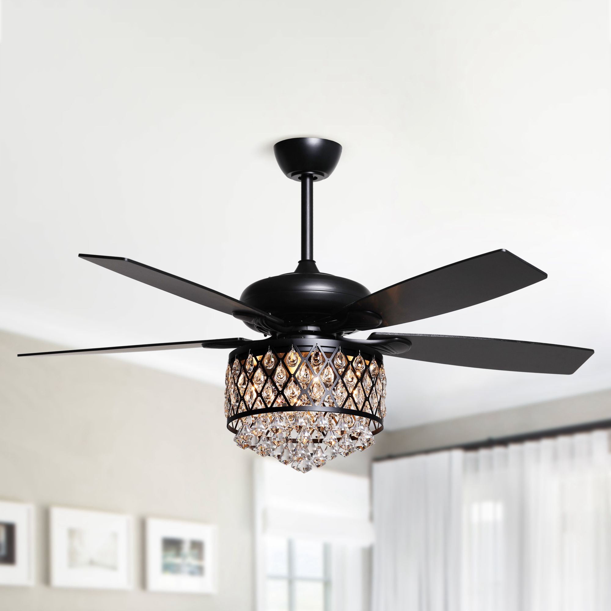 Matrix Decor MDF6253110V 52-in Integrated LED Black with Black Blades Chandelier Ceiling Fan With Light - Remote Included ( 5 -Blade )