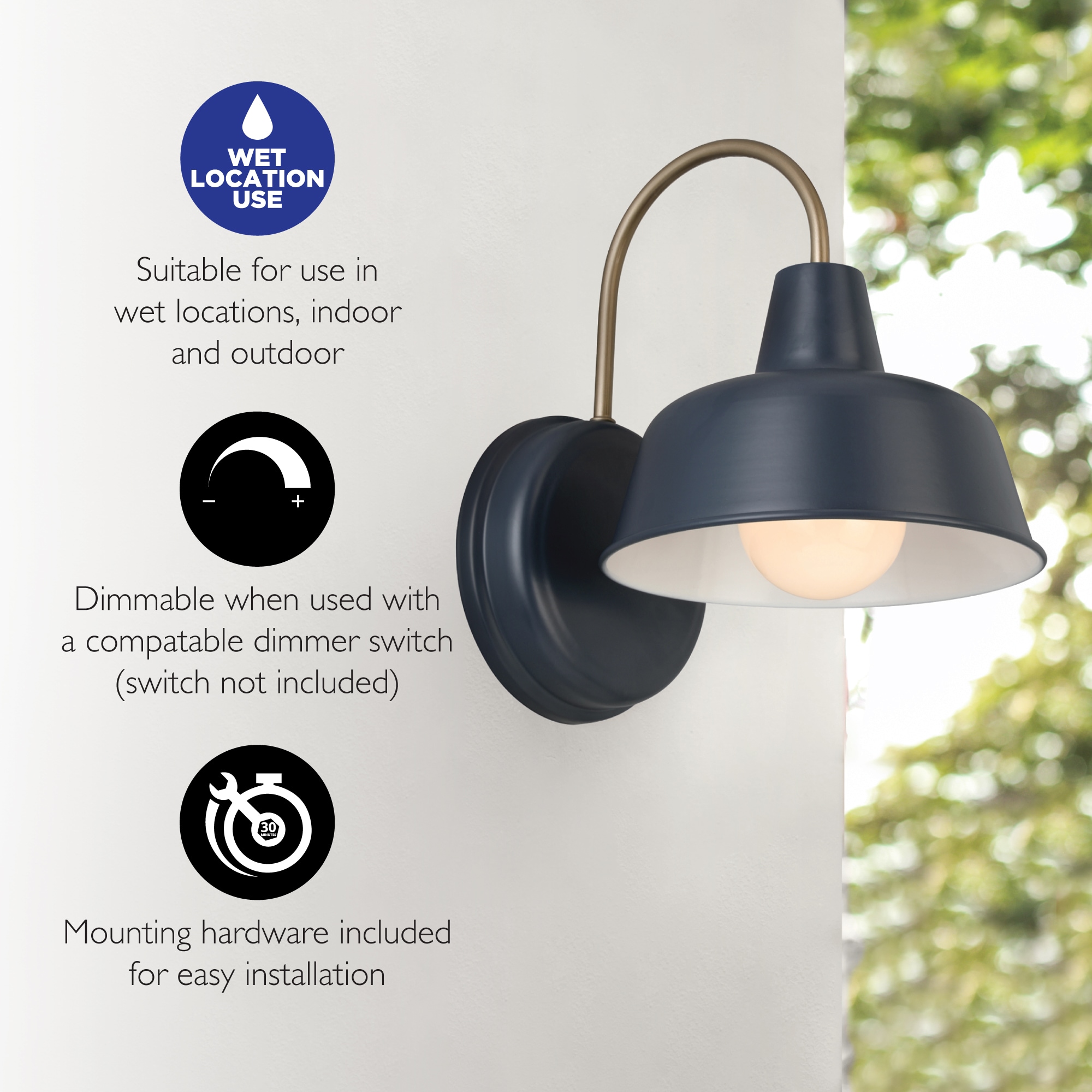 Arched Gold Steel Dimmable Sconce with Bell-Shaped Shade