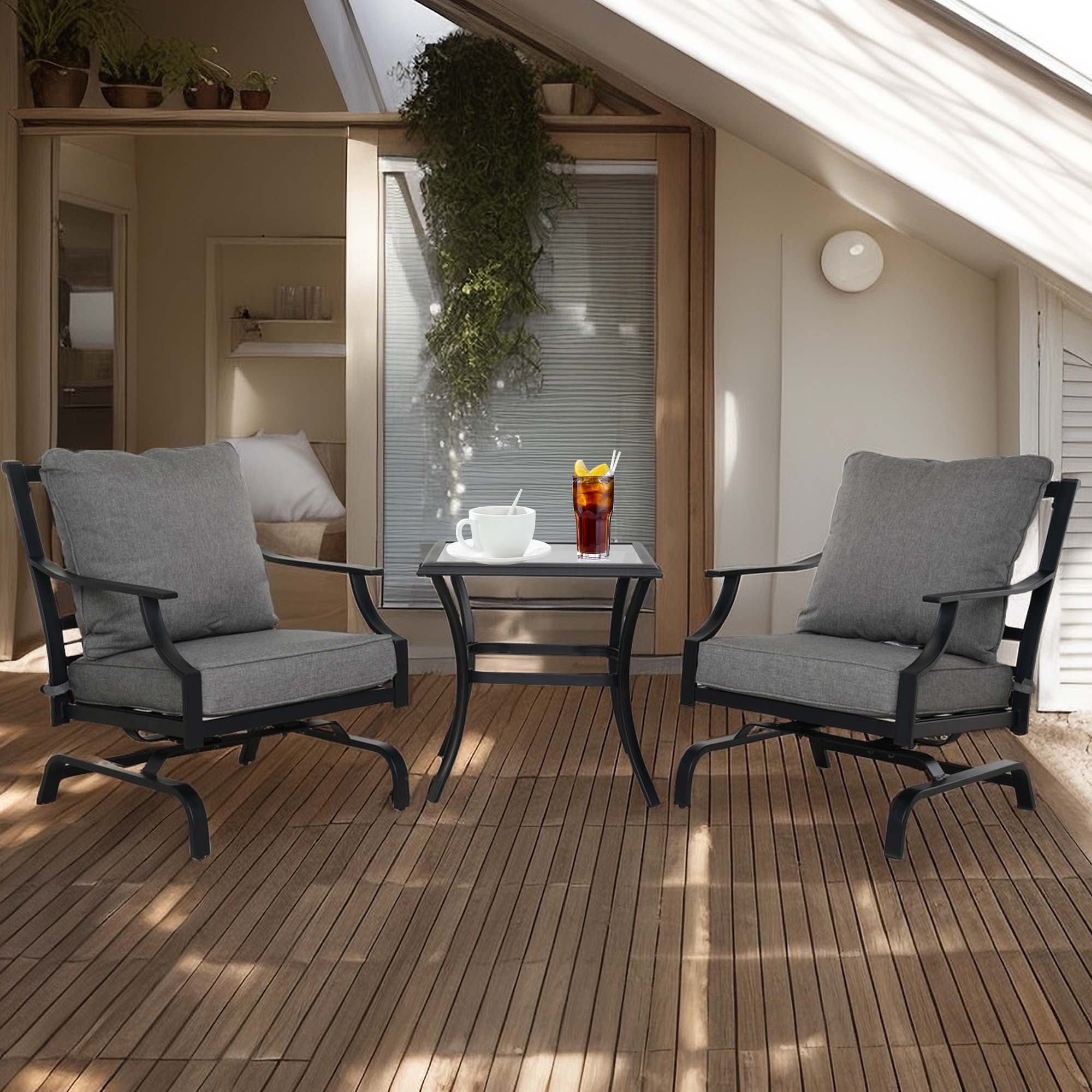 Fun Orange FUNS2HW19 3 -Piece Patio Conversation Set with Gray Cushions