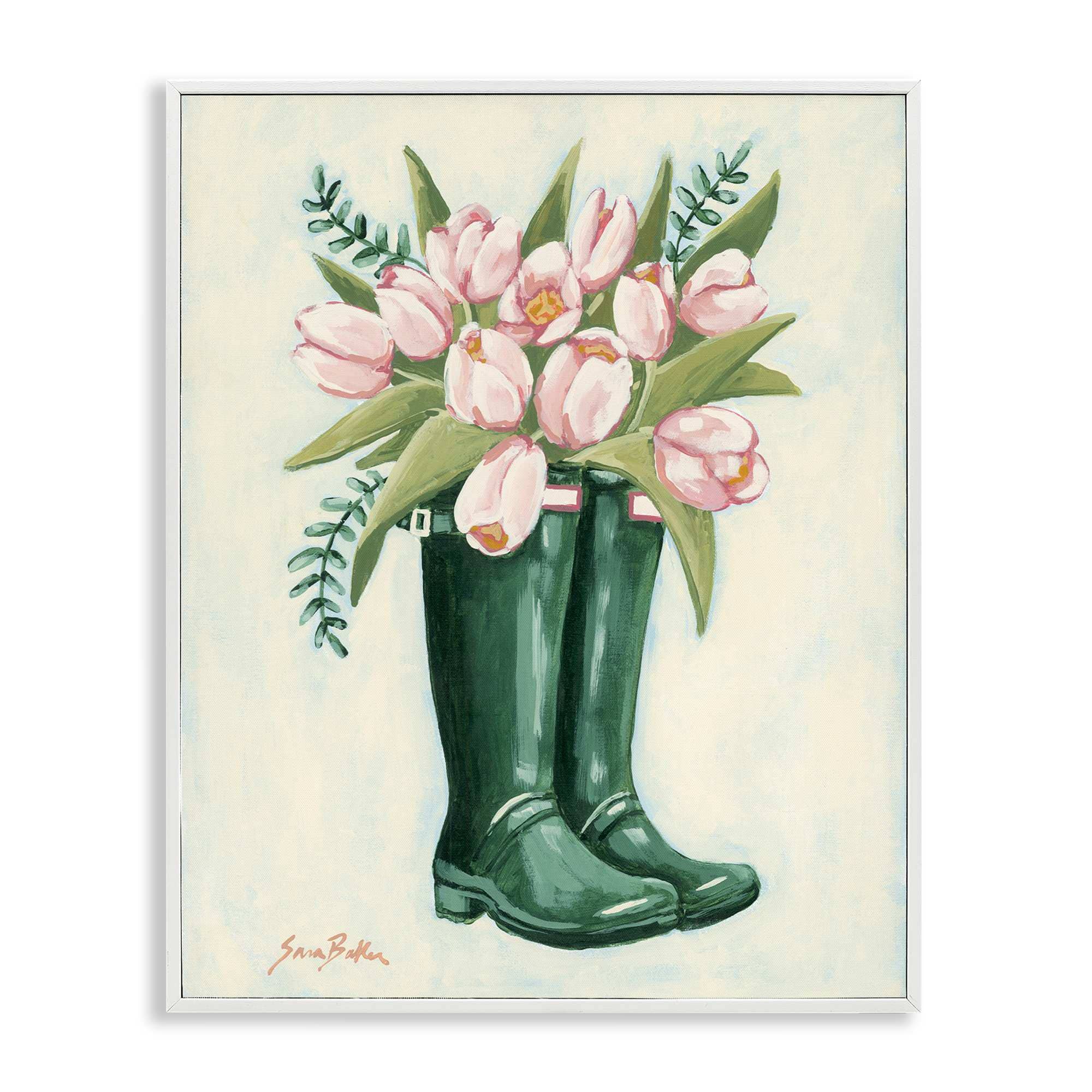 Stupell Industries BS-665-WFR-16X20 Tulips in Rain Boots White Framed Giclee Art By Sara Baker 16 x 20