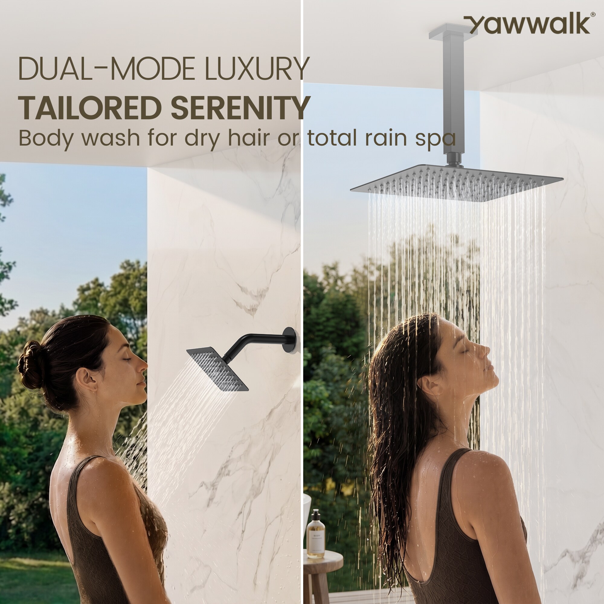 YAWWALK 360 Degree Swivel 10 in Wall Mounted Rain Shower System with 59 ...