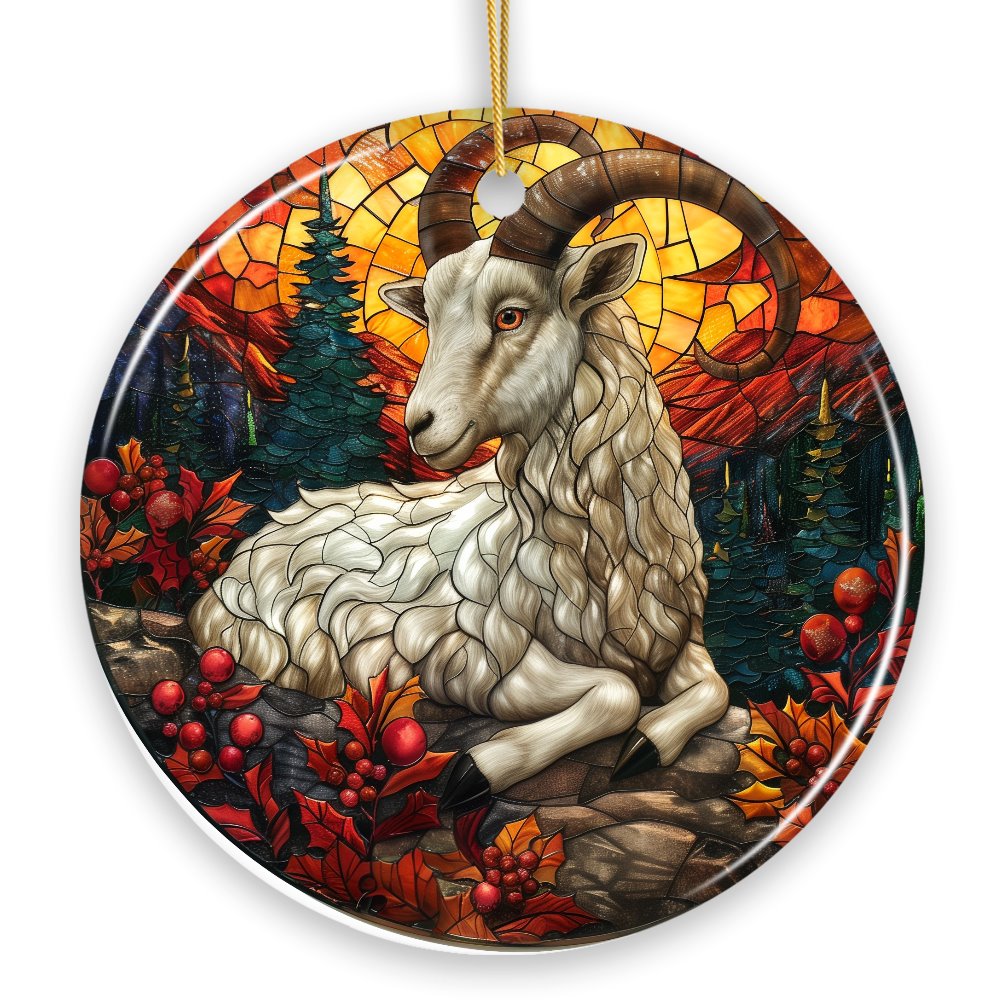 OrnamentallyYou 1809 Elegant Goat Stained Glass Theme Ceramic Ornament Buck and Doe Mountain Animal Decor Version 1