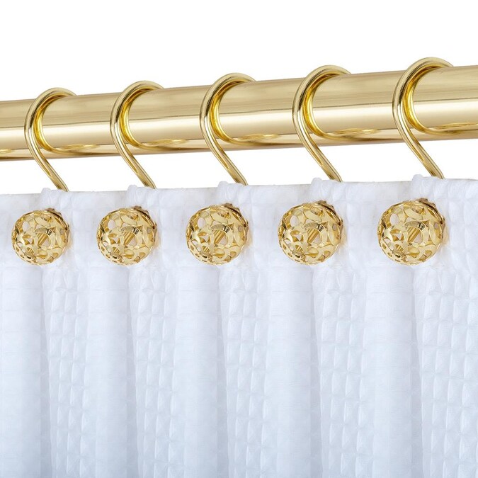 Utopia Alley Hollow Ball Shower Curtain Hooks For Bathroom Rust Resistant Rings Set Of 12 Gold, Rust Proof Shower Curtain Hooks