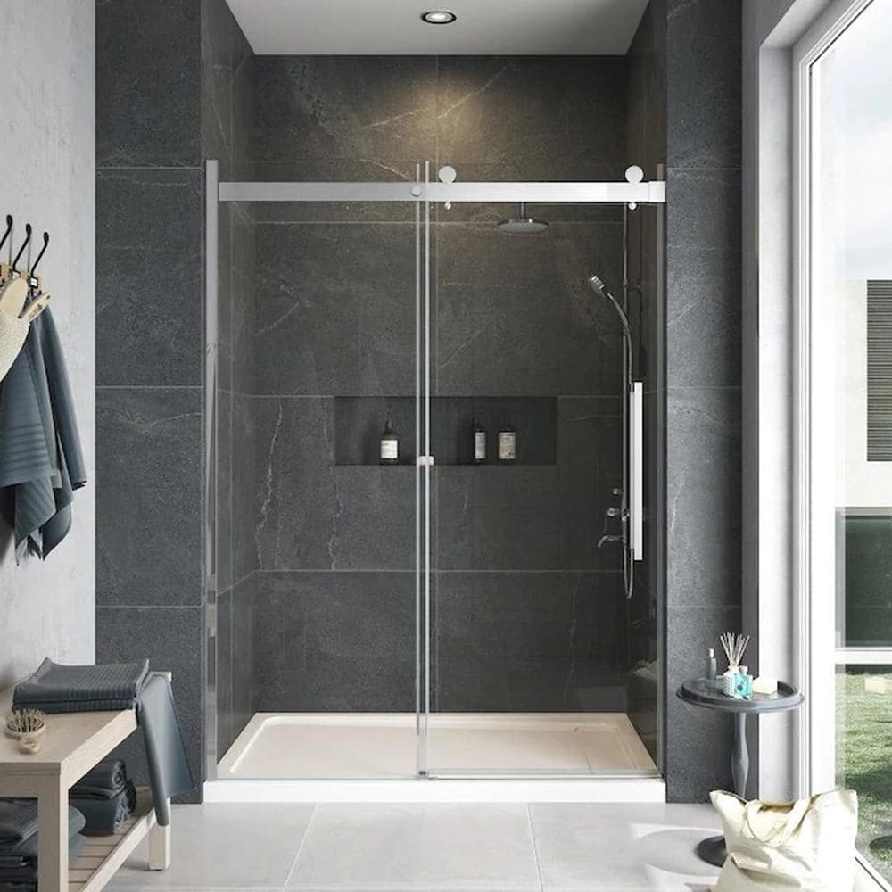 Transolid MBDT606008C-T-PC Madeline Polished Chrome 56-in to 60-in W x 60-Inches H Frameless Sliding Soft Close Shower door 5/16-in Thick Clear Glass